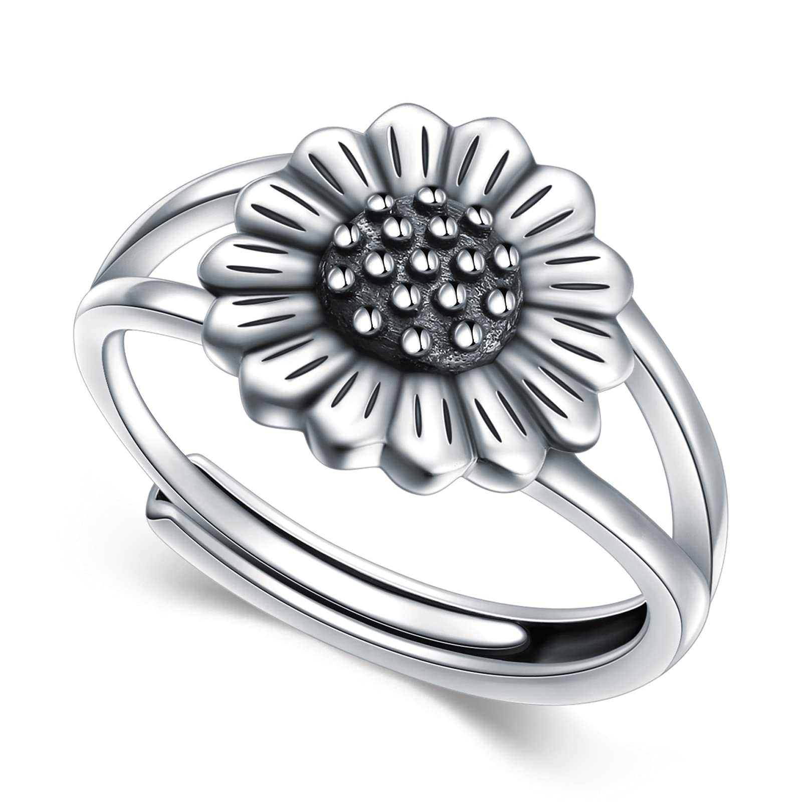 925 Sterling Silver Flower Ring - Vintage Sunflower, Lotus, Rose & Mandala Boho Stackable Adjustable Celtic Rings for Women | Unique Jewelry Gift for Christmas, Party, Festival & Everyday Wear | Thumb Ring, Layering Ring, Fashion Statement