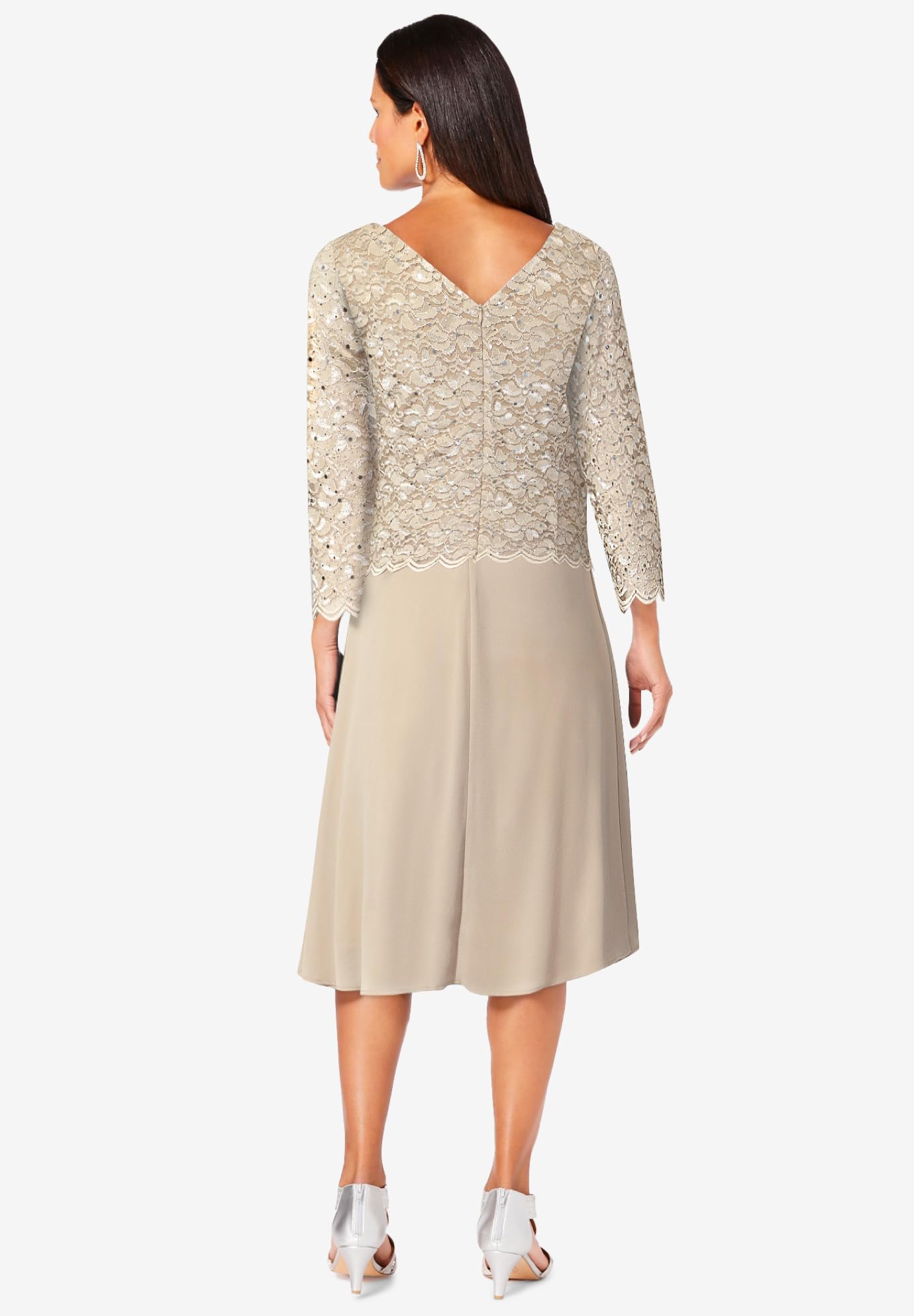Romantic Plus Size Women's Embellished Lace & Chiffon Dress for Special Occasions - Elegant Evening Gowns for Weddings, Parties & Date Nights