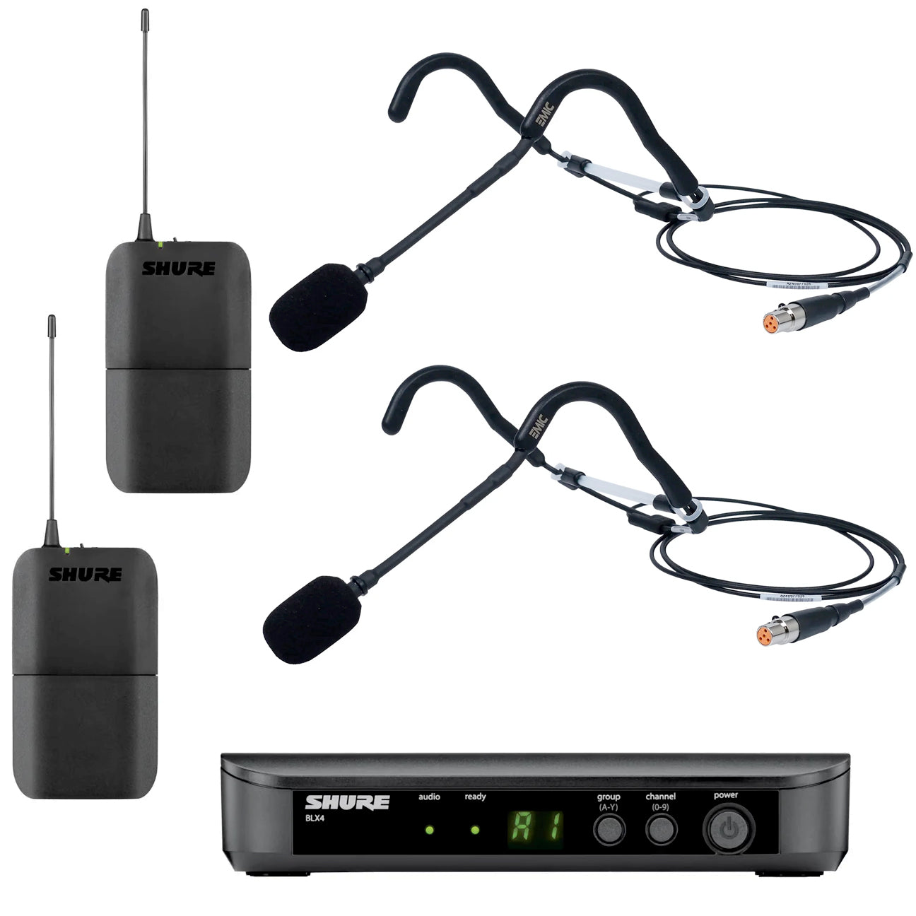 Shure BLX Heavy-Duty Wireless Microphone System Bundle with 2 E Mic Fitness Headsets - Ideal for Gym Instructors, Fitness Trainers & Live Performances