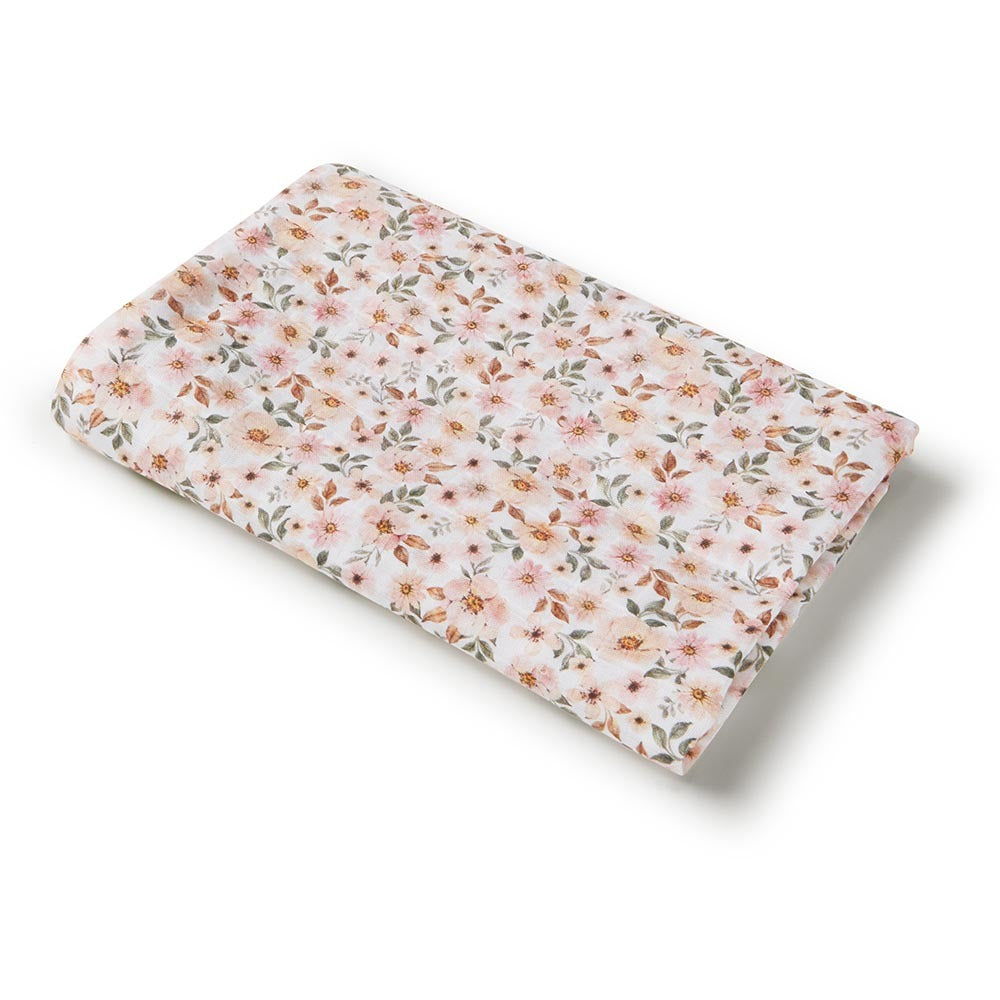 Snuggle Hunny Organic Cotton Muslin Wrap - Soft Baby Swaddle Blanket with Spring Floral Design | Perfect for Newborns, Nursing, and Photo Shoots