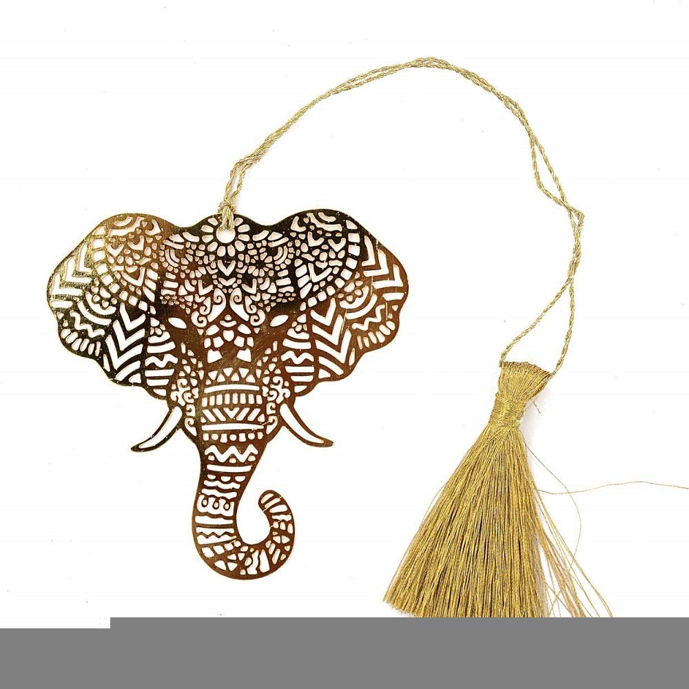 Sharvgun Elephant Bookmark with Tassel - Elegant Pendant Charm for Books, Perfect School & Office Supplies, Page Holder Gift (Golden) - Ideal for Reading, Studying & Book Lovers