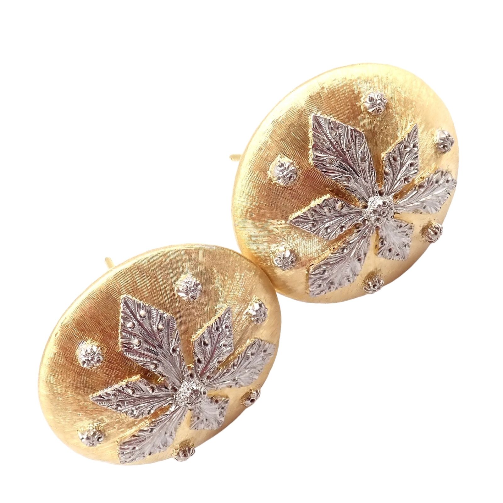 Vintage Mario Buccellati 18k Yellow & White Gold Geminato Large Button Earrings - Luxury Italian Jewelry for Women - Perfect for Weddings, Parties & Special Occasions