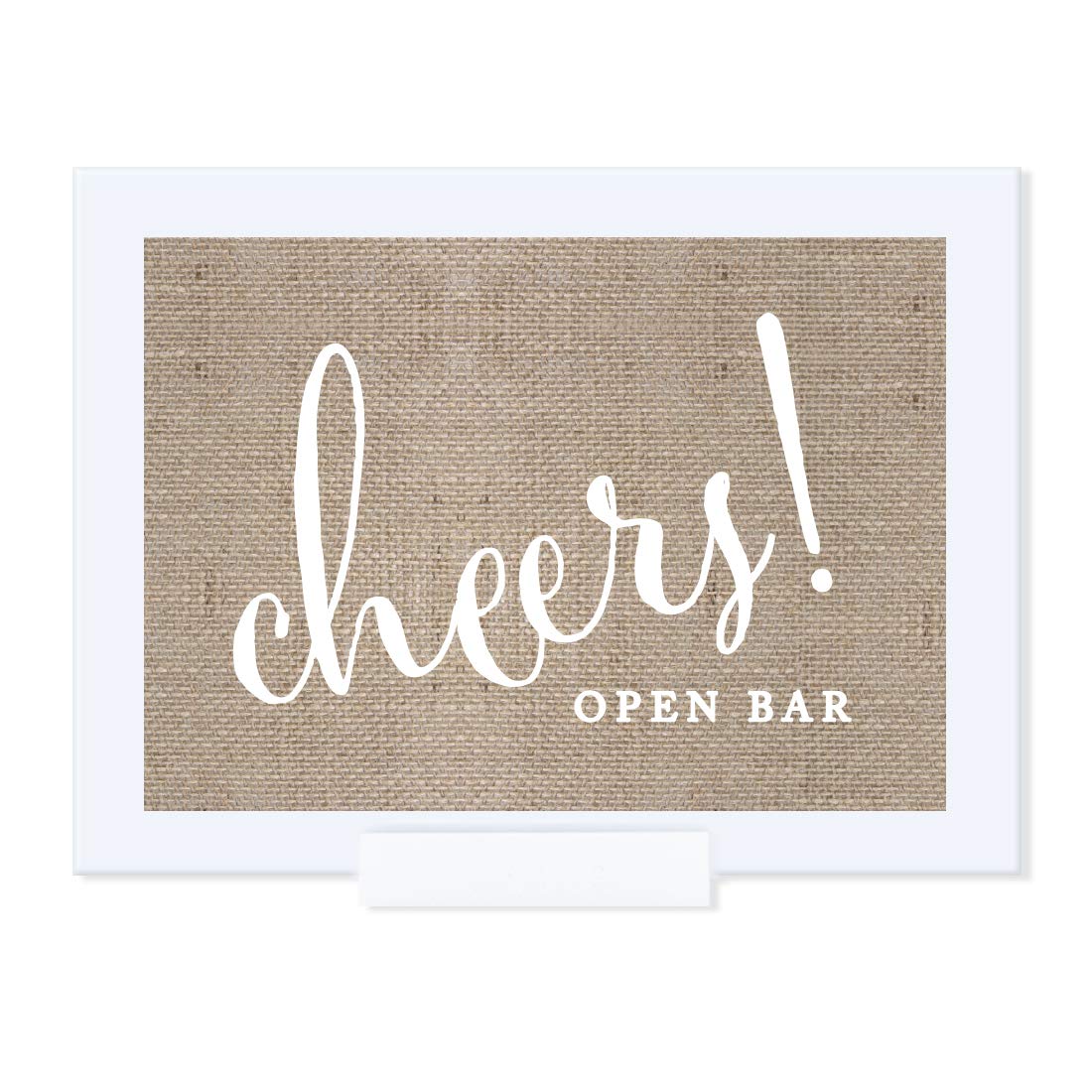 Andaz Press Wedding Framed Party Signs - 5x7 Inch Rustic Burlap Printed Cardstock with Frame - Open Bar Cheers Sign - Perfect for Wedding Receptions, Bridal Showers & Anniversary Celebrations