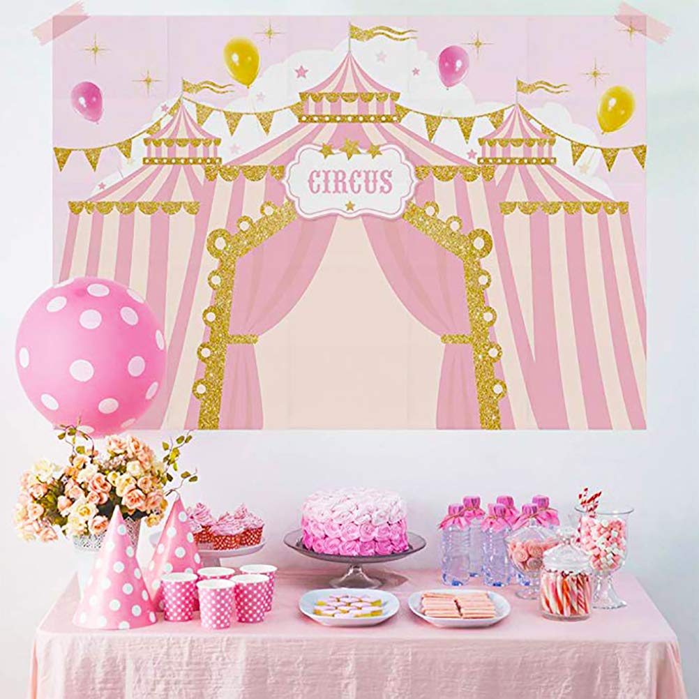 Sensfun 8x6ft Pink Circus Backdrop - Carnival Carousel Big Top Tent Theme for 1st Birthday Party, Baby Shower & Newborn Photo Booth Decor | Perfect for Candy Buffet, Cake Table & Party Background