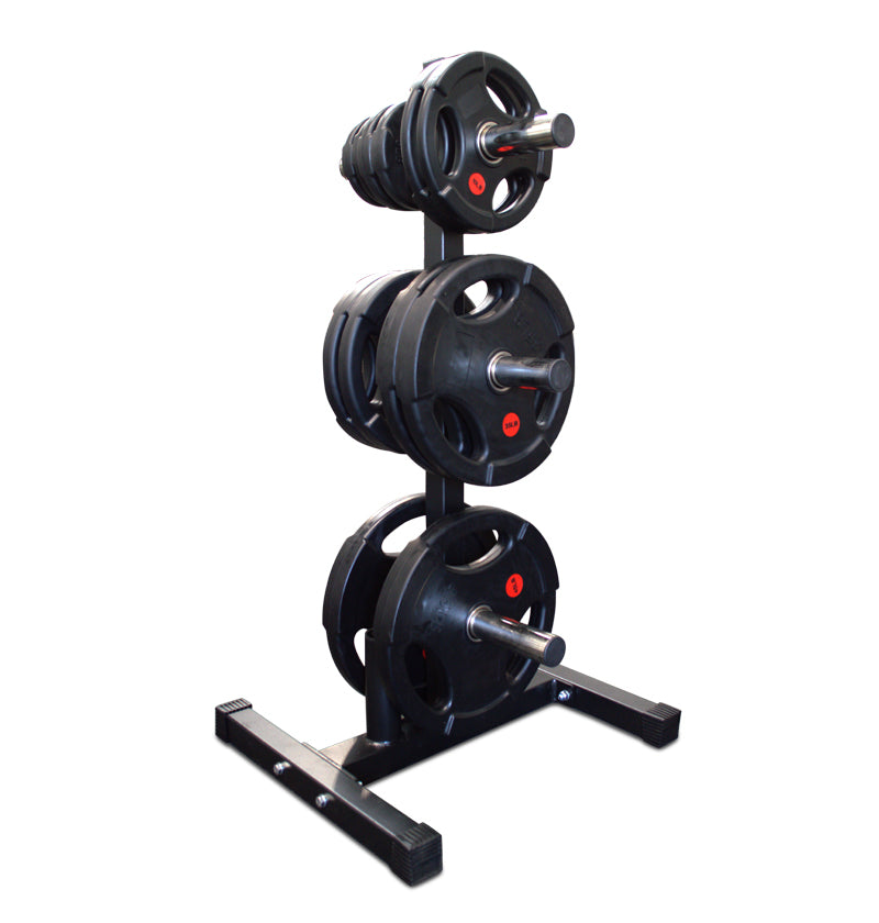 Olympic Plate Tree with 2 Bar Holders - Heavy Duty Vertical Weight Plate Storage Rack for Gym & Home Workout - Perfect for Olympic Weight Plates Organization