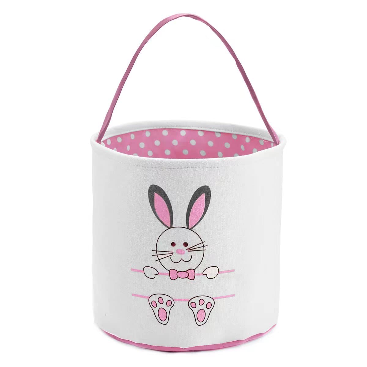 Easter Bunny Basket Bags for Kids - Personalized Cotton Canvas Easter Egg Hunt Bags with Cute Rabbit Print - Perfect for Easter Egg Hunts, Candy Collection, and Gift Giving (Pink)