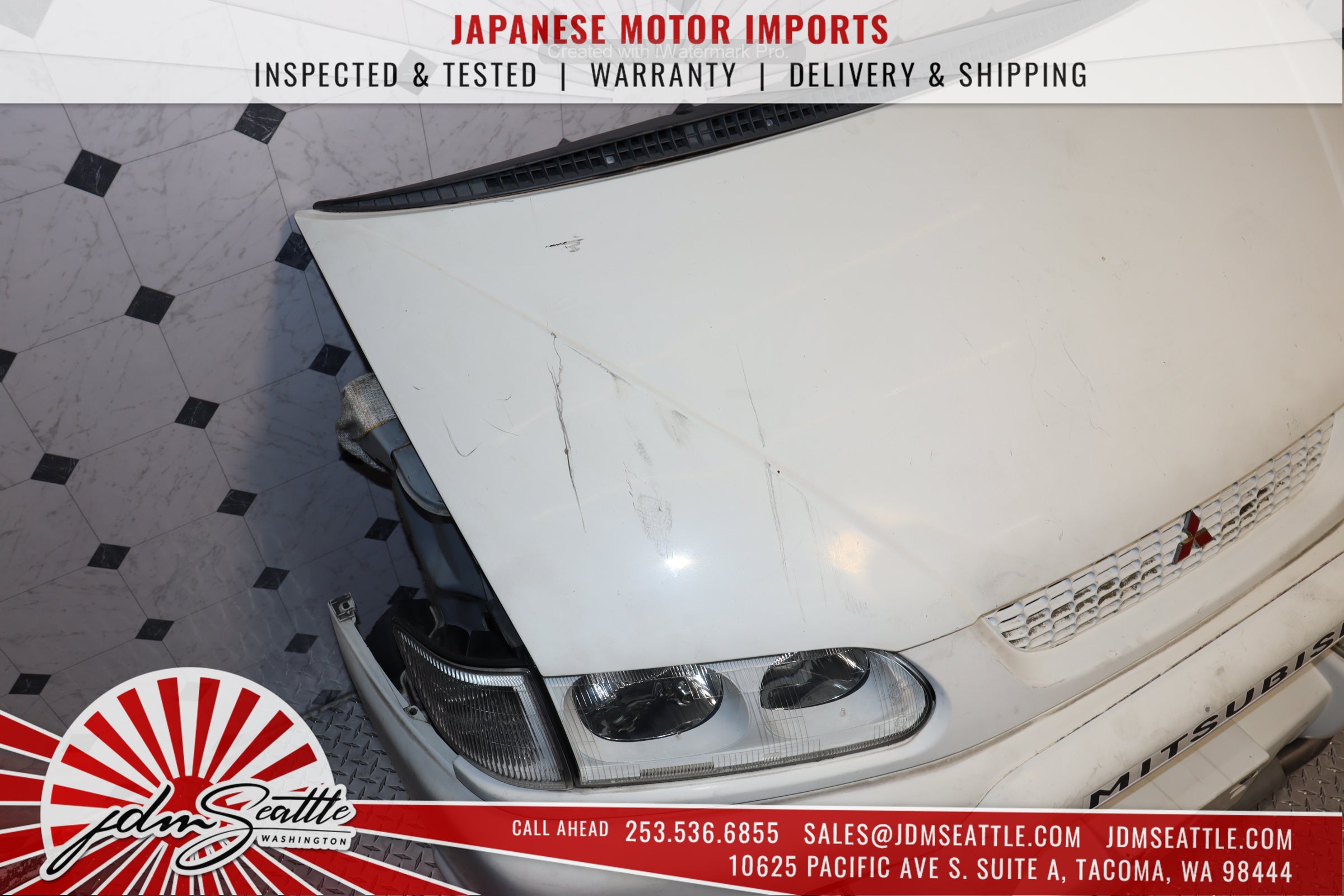 1997-2007 Mitsubishi Delica Front End Kit - Complete Nose Cut with Hood, Bumper & Headlights (White) | JDM Parts Replacement for Off-Road Adventures & Restoration Projects