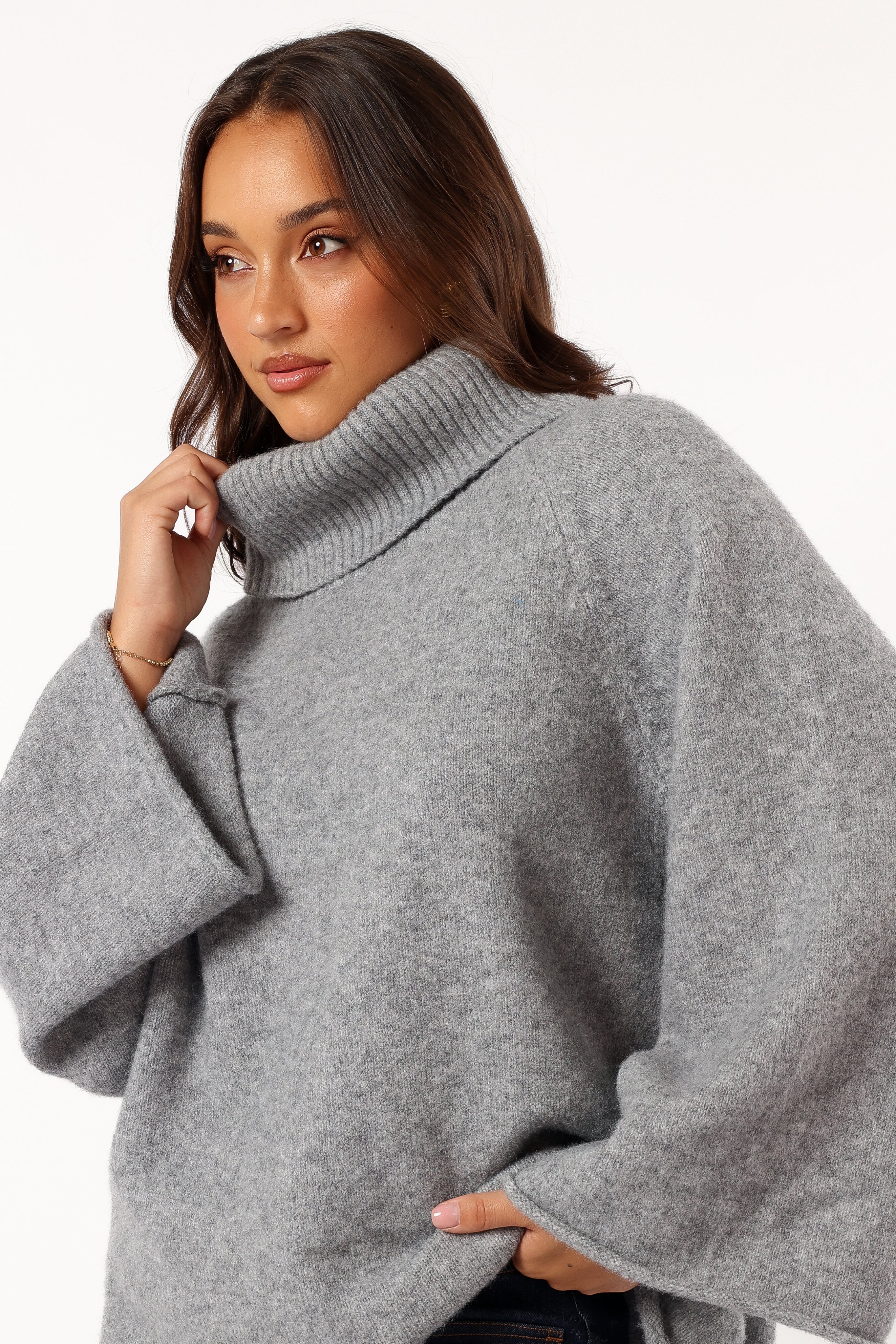 Bindy Cowlneck Knit Sweater - Soft Grey Marle Pullover for Women | Cozy Winter Fashion & Casual Office Wear