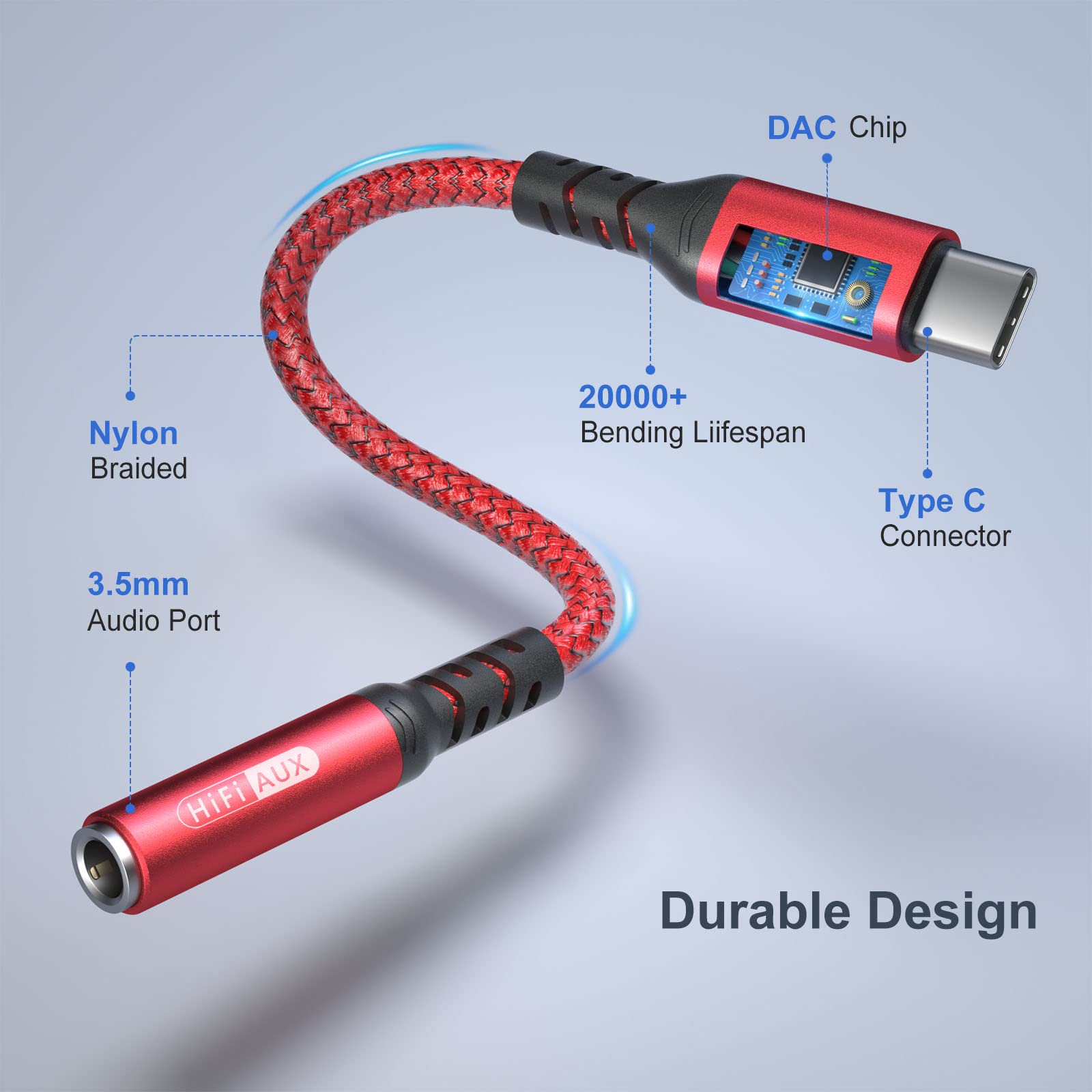 USB C to 3.5mm Headphone Jack Adapter, Aux Audio Dongle Cable Compatible with iPhone 15/14/13, Samsung Galaxy S24/S23/S22/Note10, iPad Pro/Air, MacBook, Google Pixel 7/6 - Red | Perfect for Music, Gaming & Video Calls