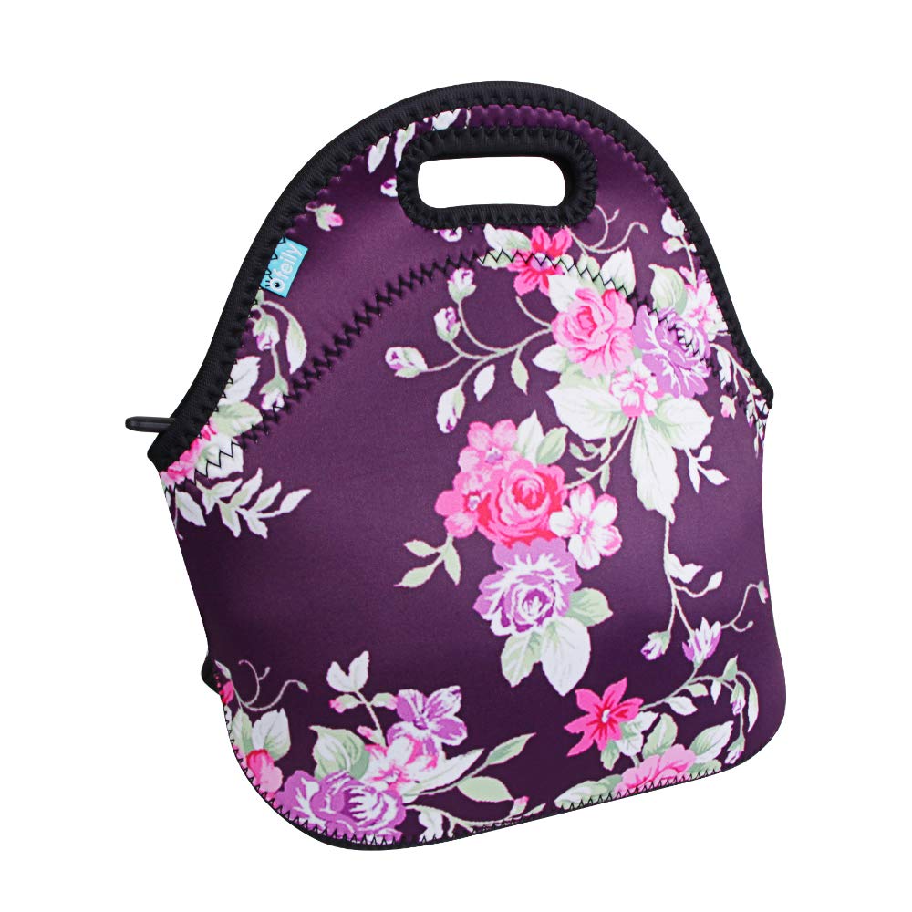 Insulated Neoprene Lunch Tote Bag - Waterproof Picnic Lunch Box for Women & Moms, Reusable Food Container with Thermal Protection (Floral Purple Design) - Perfect for Work, School, Outdoor Activities and Daily Commute