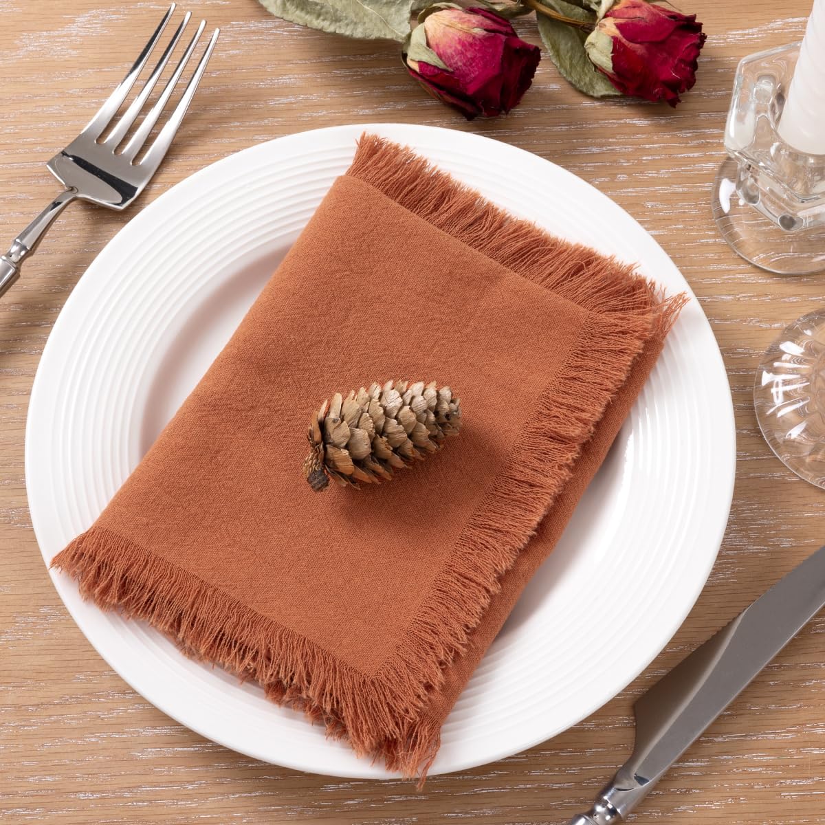 Socomi 17x17 Inch Linen Napkins Set of 6 - Washable Cotton Cloth Napkins for Easter, Spring, Wedding, Party, Baby Shower & Birthday Decor - Terracotta Table Linens for Dining, Home Decor and Special Occasions