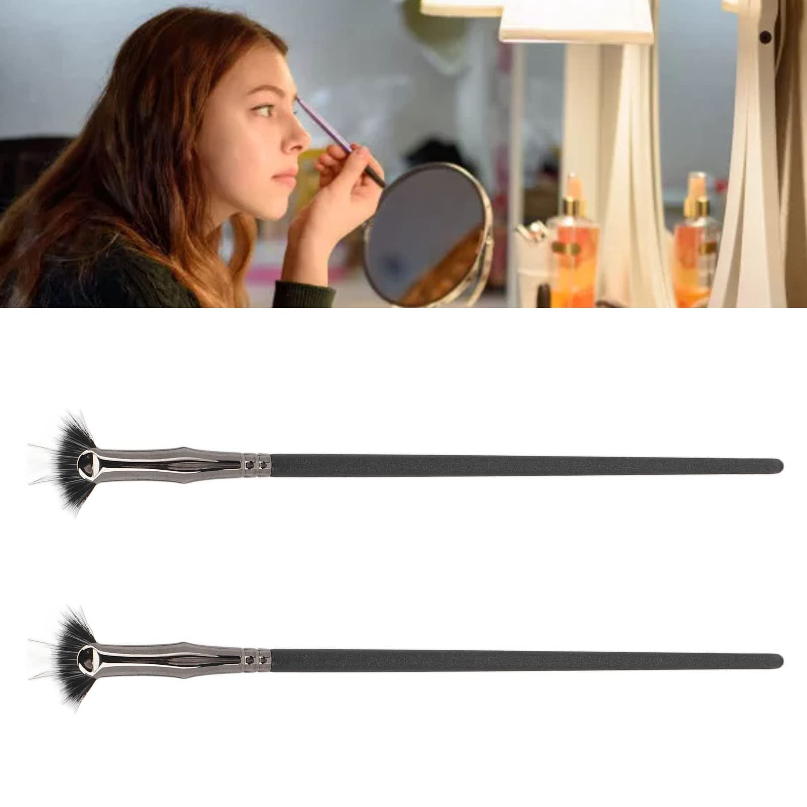 2pcs Fan Eyelash Brush Set - Professional Mascara Fan Brush for Clump-Free Application, Double Layer Bent Design for Lower Lashes - Perfect for Lash Extensions, Volume Mascara & Natural Makeup Looks