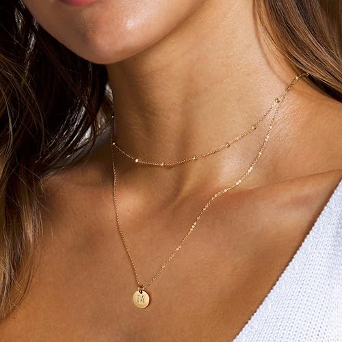 Personalized Initial Necklace for Women & Girls - Gold, Silver, Rose Gold Double-Sided Engraved Hammered Coin Pendant, Easter Gift for Teen Girls & Kids | Perfect for Layered Jewelry, Birthday Presents & Special Occasions