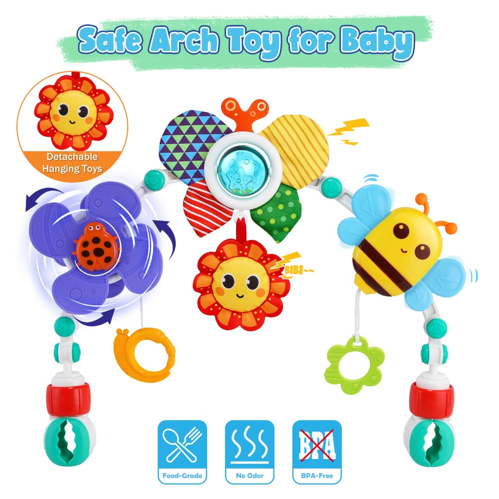 Adjustable Baby Crib Mobile with Sensory Toys - Stroller Arch & Hanging Accessories for Bassinet, Car Seat & Travel | Developmental Play for Boys & Girls 0-24 Months | Perfect for Nursery Decor & On-the-Go Entertainment