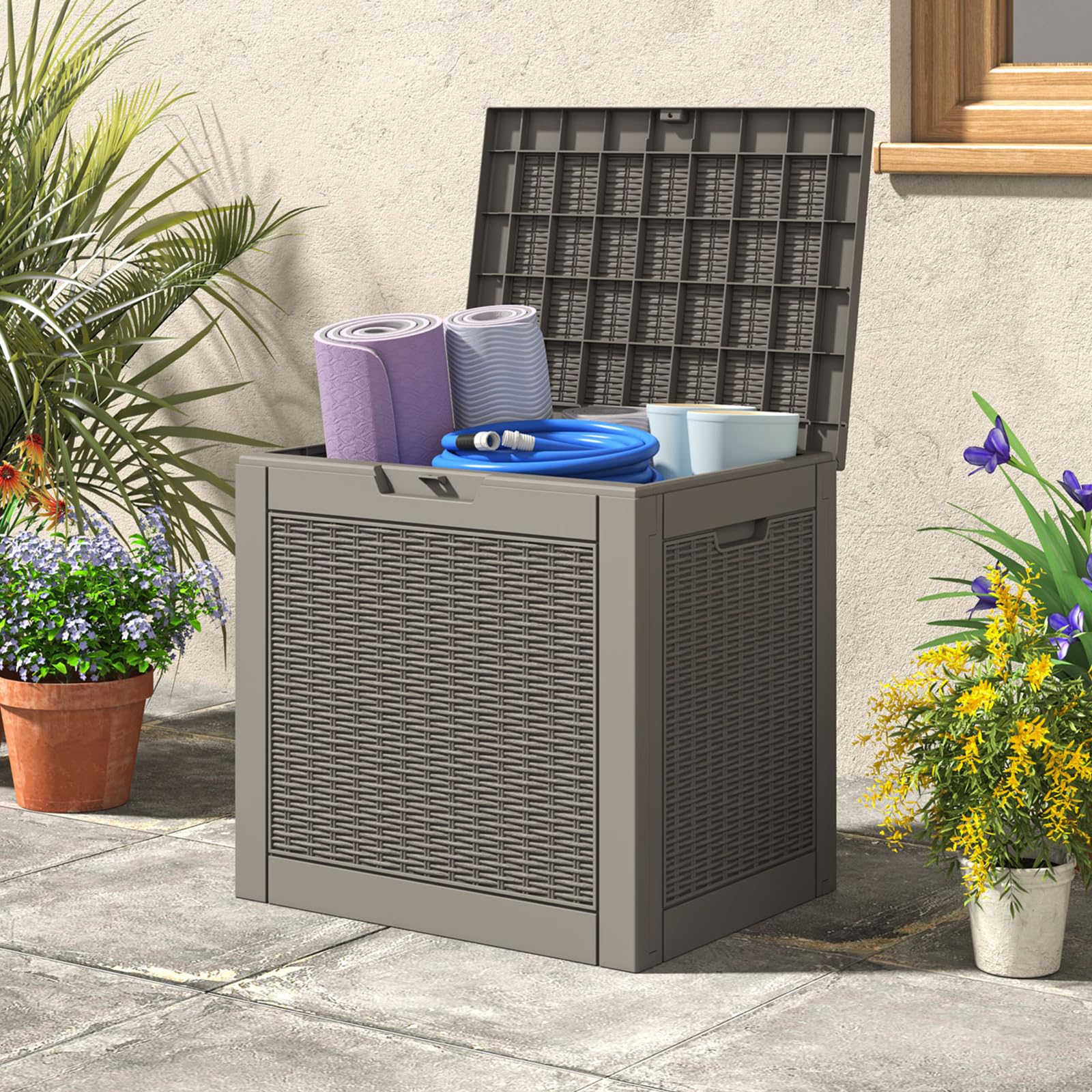 31 Gallon Resin Deck Box - Waterproof & UV Resistant Outdoor Storage Container for Garden Tools, Pool Supplies | Perfect for Patio, Backyard, and Poolside Organization