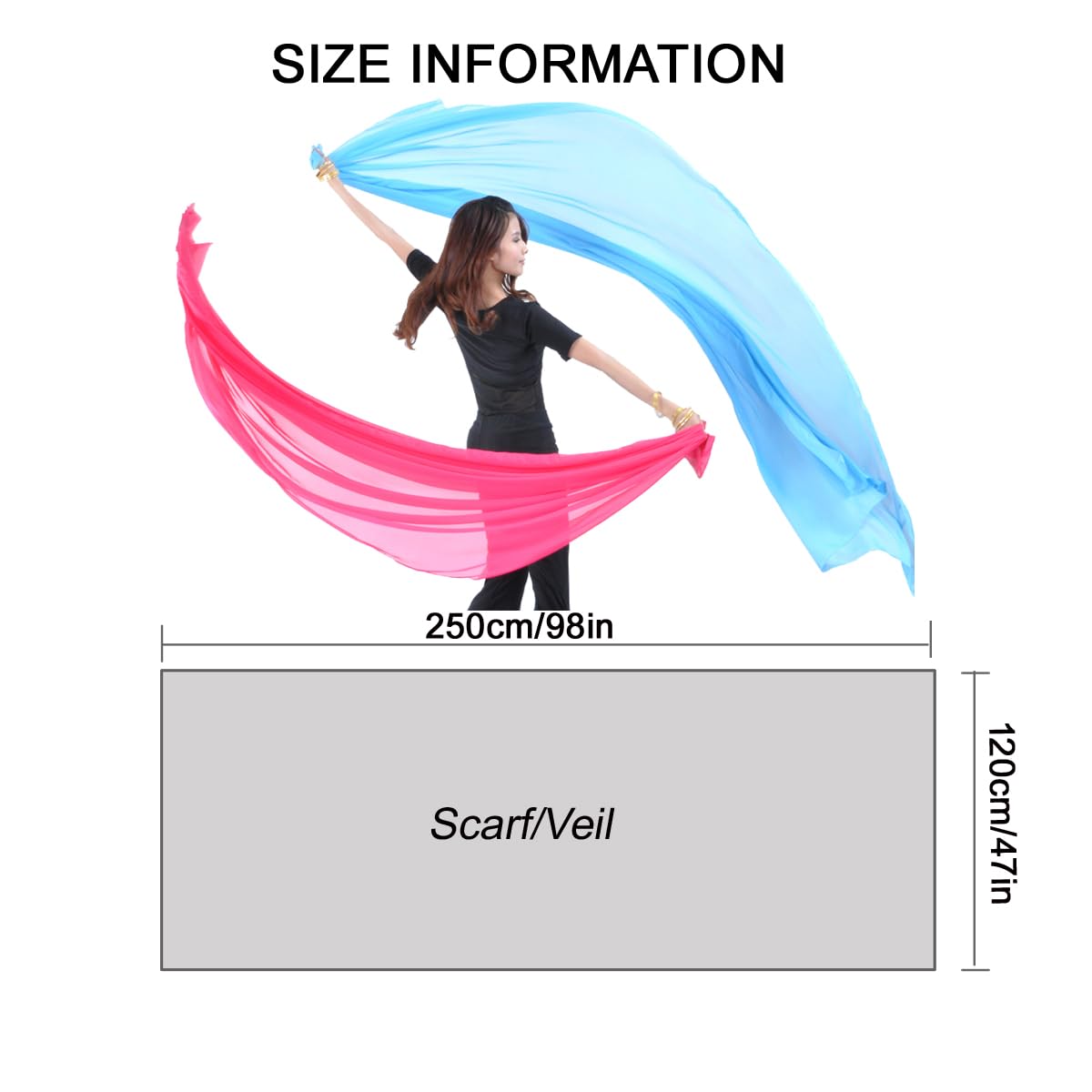 Lightweight 100% Chiffon Belly Dance Scarf - Handkerchief Veil for Performances, Weddings, Parties & Yoga Accessories