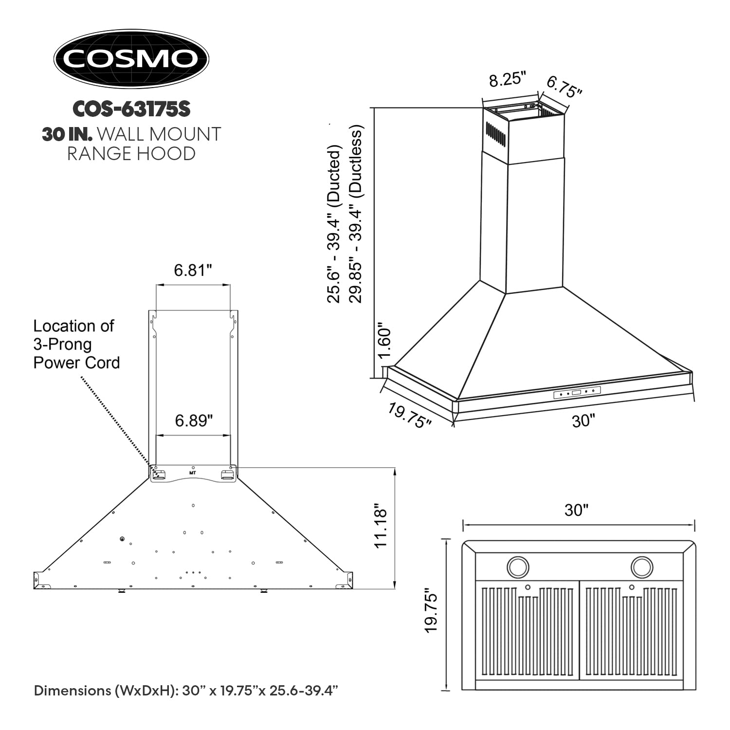COSMO COS-63175S 30-inch Stainless Steel Wall Mount Range Hood - 380 CFM Ducted Ventilation with Touch Controls & LED Lights | Perfect for Modern Kitchens, Restaurants & Open-Concept Homes