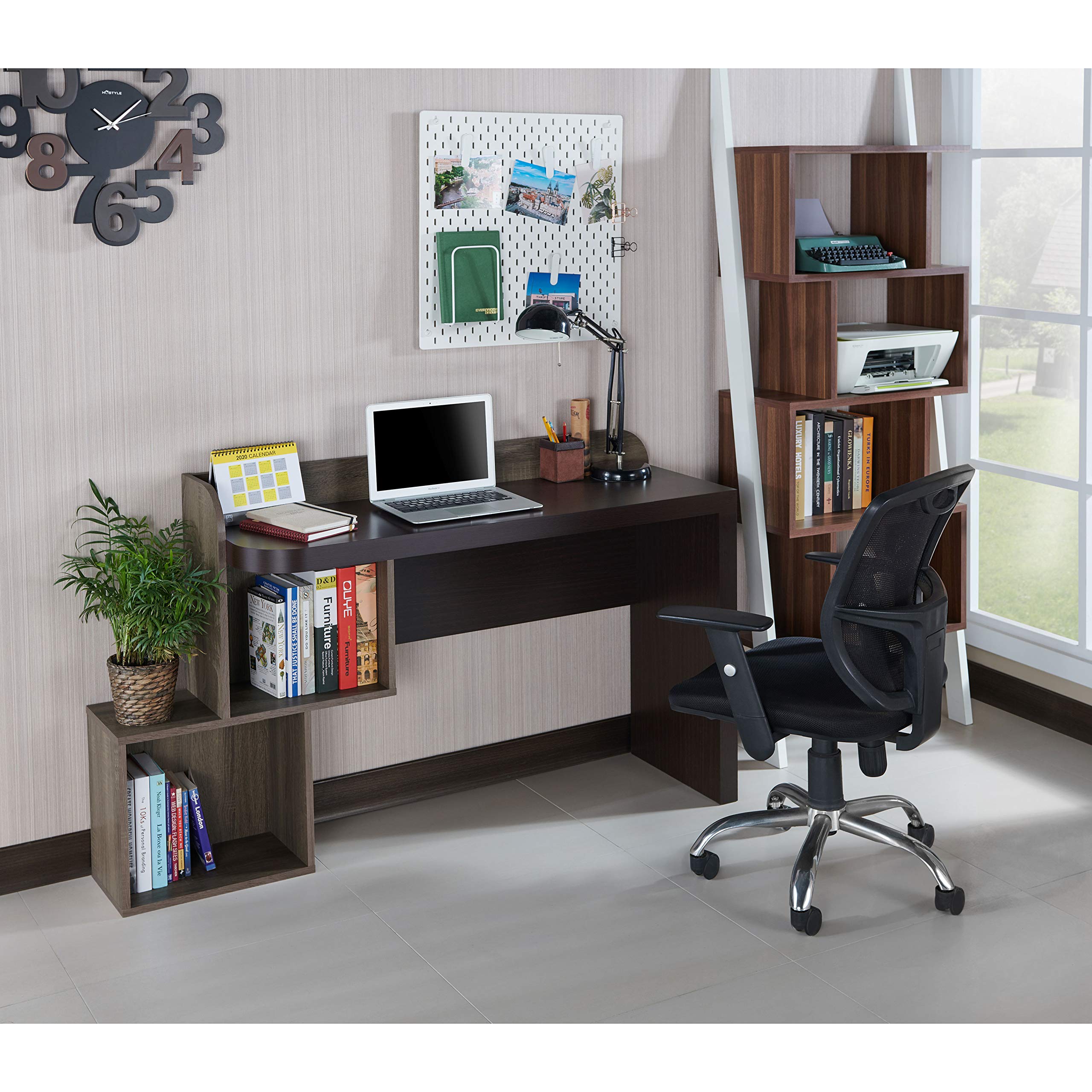 Modern Wood 49-inch Storage Writing Desk with 2 Shelves - Walnut & Chestnut Brown Home Office Desk for Work, Study & Small Spaces | Durable & Stylish Workspace Solution