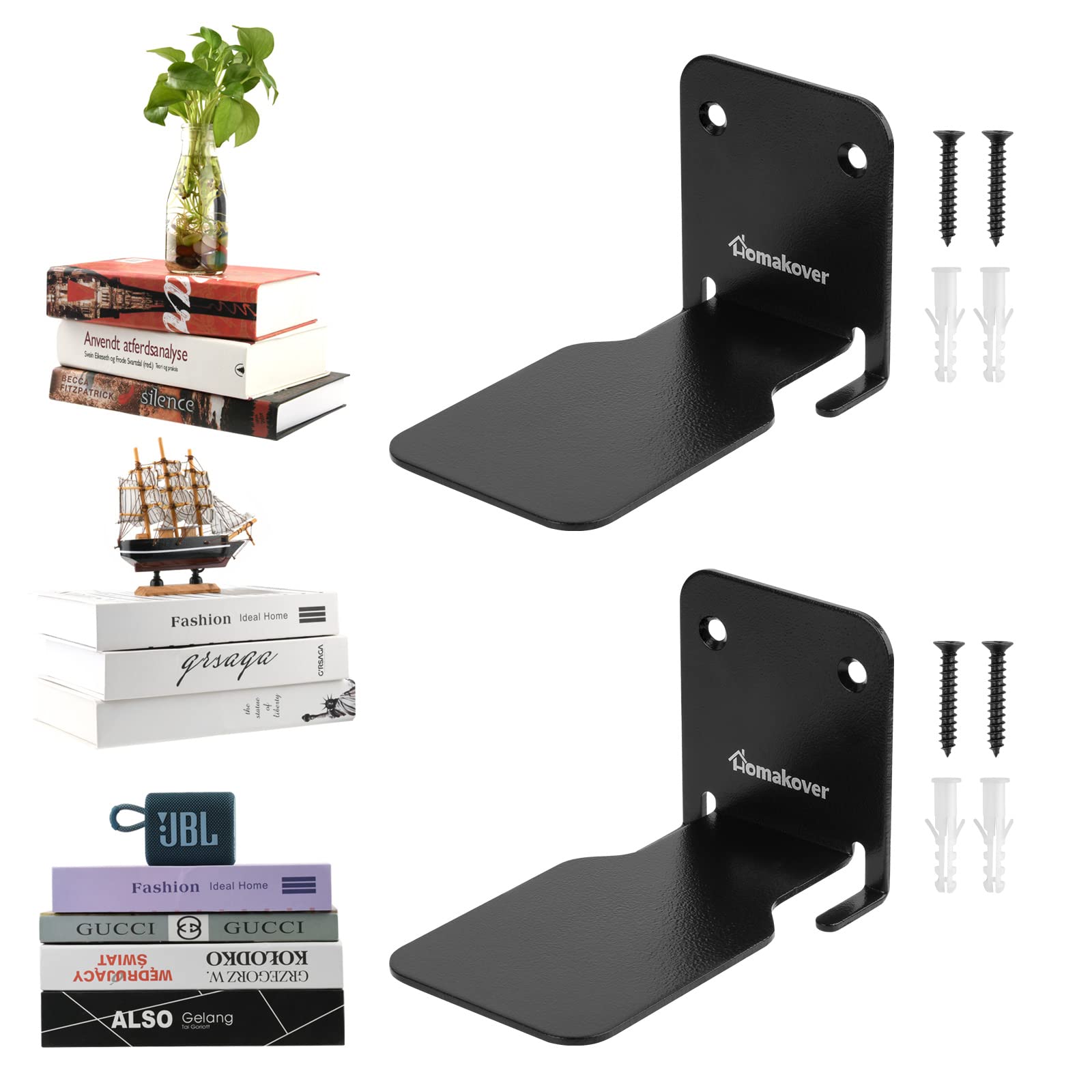 Invisible Floating Bookshelves Set of 2 - Heavy Duty Wall Mounted Book Organizer - Black Iron Storage Shelves for Bedroom, Living Room & Office - Perfect for Modern Home Decor & Space Saving Solutions