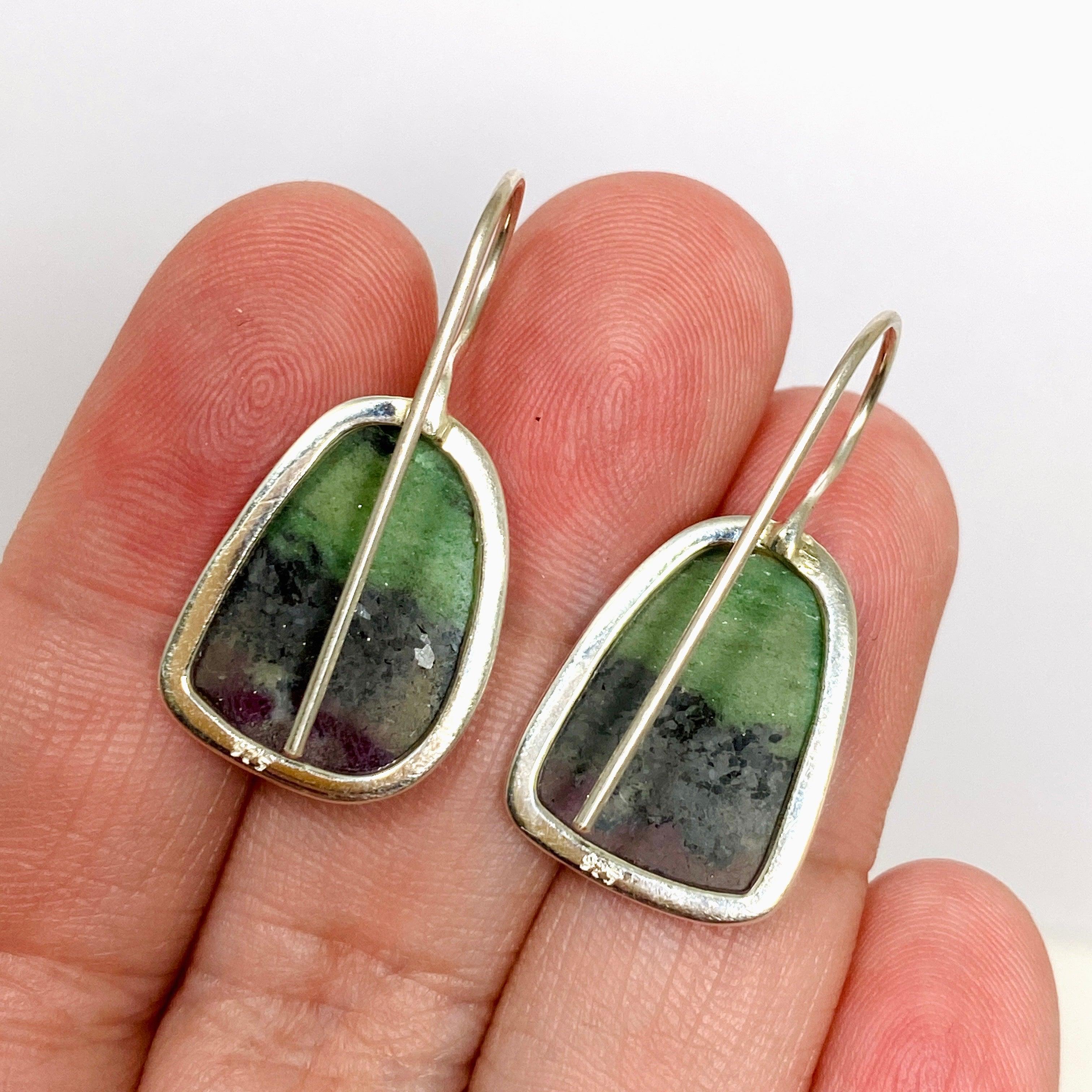 Natural Ruby in Zoisite Freeform Earrings with Fixed Hook - Handmade Boho Jewelry for Women - Perfect for Casual Wear, Parties & Gifts (KEGJ1507)