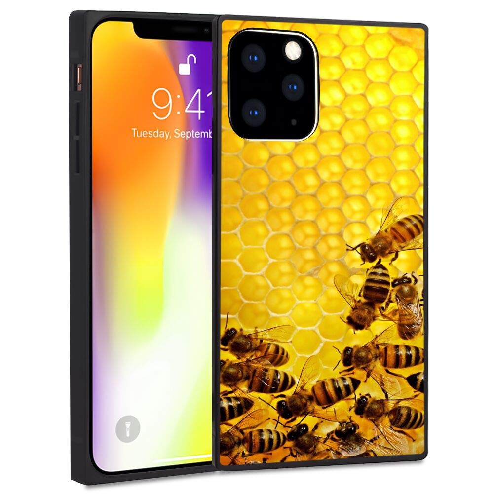 iPhone 11 Case Shockproof TPU Full Body Protection - Honeycomb Honey Design Square Phone Cover for iPhone 11 | Perfect for Outdoor Activities, Travel & Daily Use