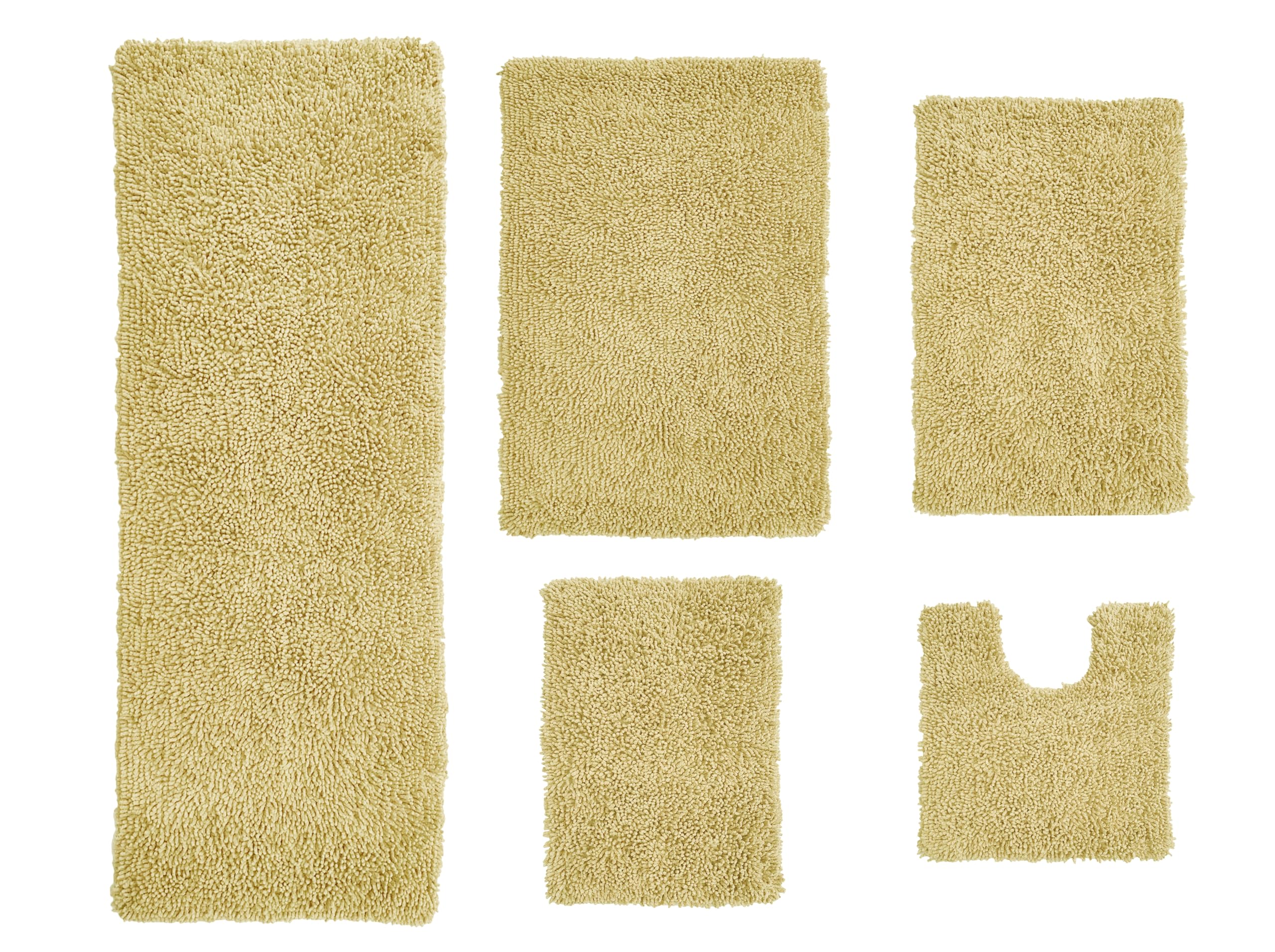 Home Weavers Fantasia 100% Cotton Bath Rug Set - Ultra Soft, Absorbent & Washable Non-Slip Bath Mats for Bathroom & Kitchen - 5 Piece Set with Contour Mat in Yellow - Perfect for Bathroom Safety, Comfort & Style