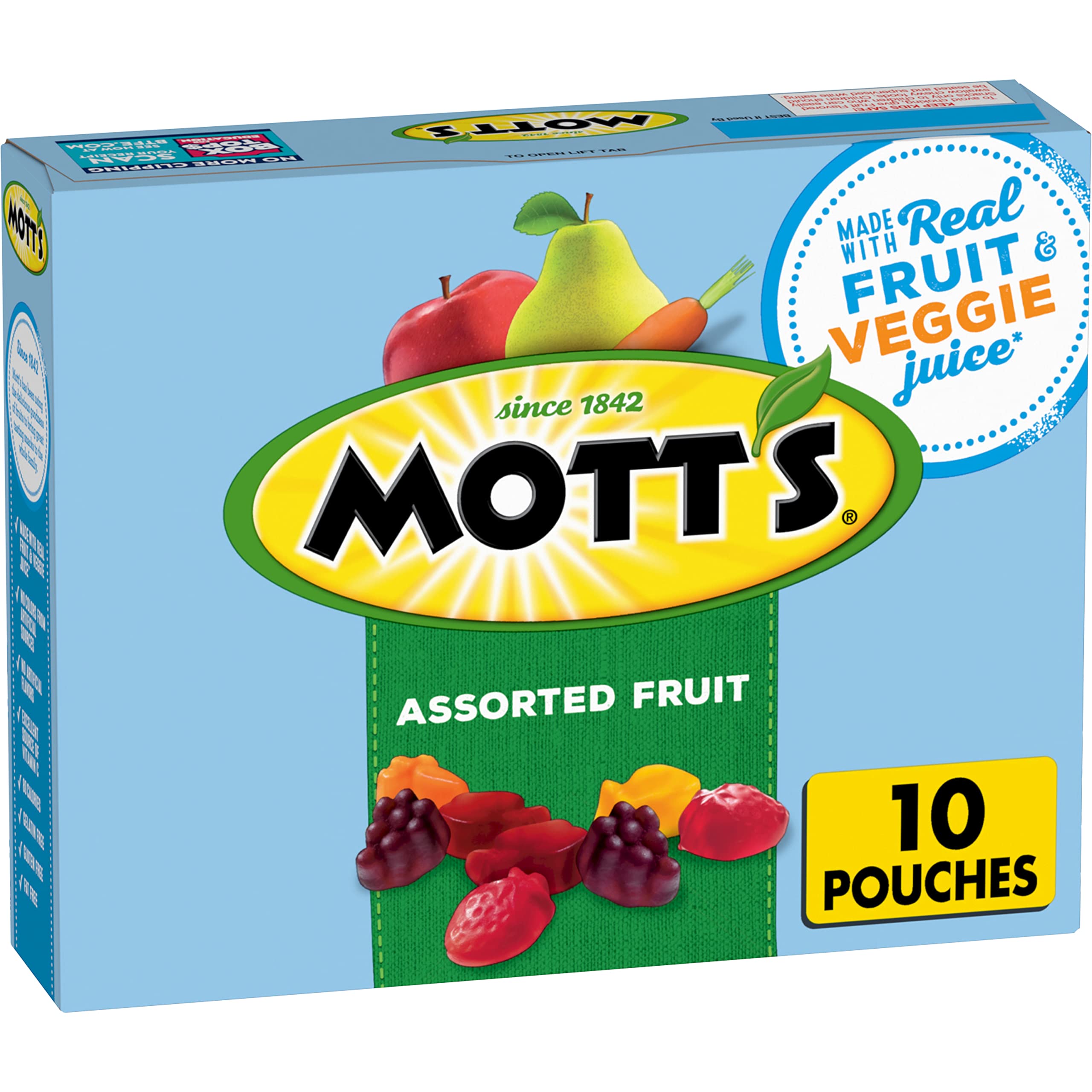 Mott's Assorted Fruit Flavored Snacks - Gluten Free, 10 Count (8 oz) - Healthy Kids Lunchbox Snacks & On-the-Go Treats for School, Work & Travel
