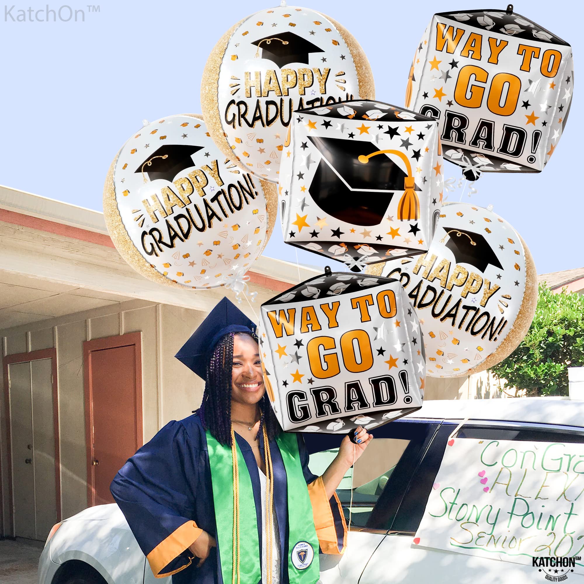 KatchOn Happy Graduation Balloons - 22 Inch Large Pack of 6, 4D Foil Square Balloons for Class of 2025 | Graduation Party Decorations 2025, Commencement & Graduation Ceremony Decor | Perfect for School Graduations, College Parties & Photo Backdrops