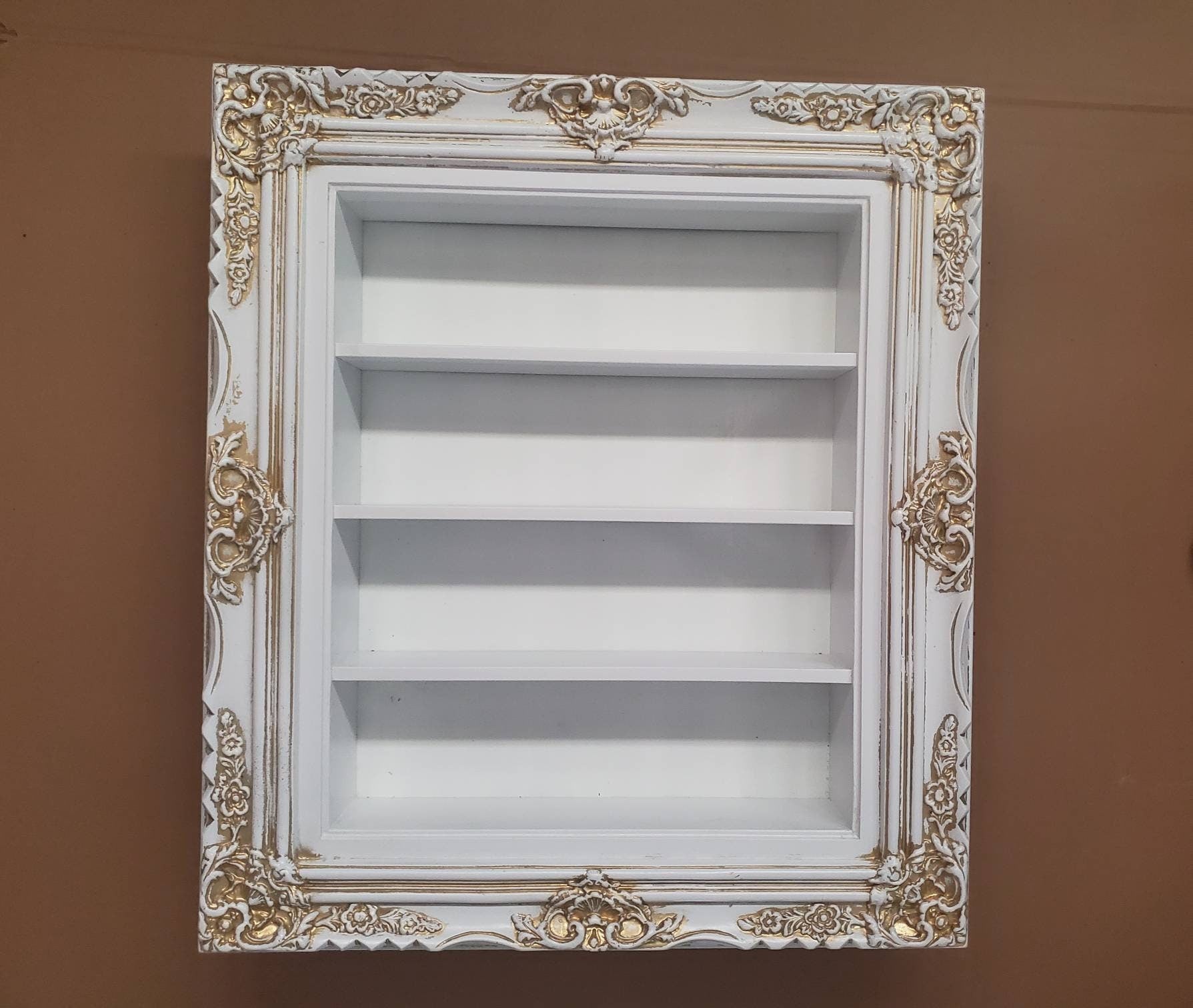 20x24 Ornate Wall Shelves Display - Rustic Spice Rack, Essential Oil Organizer, Nail Polish Holder for Bathroom, Kitchen & Vanity Storage - Perfect for Home Decor and Small Item Organization