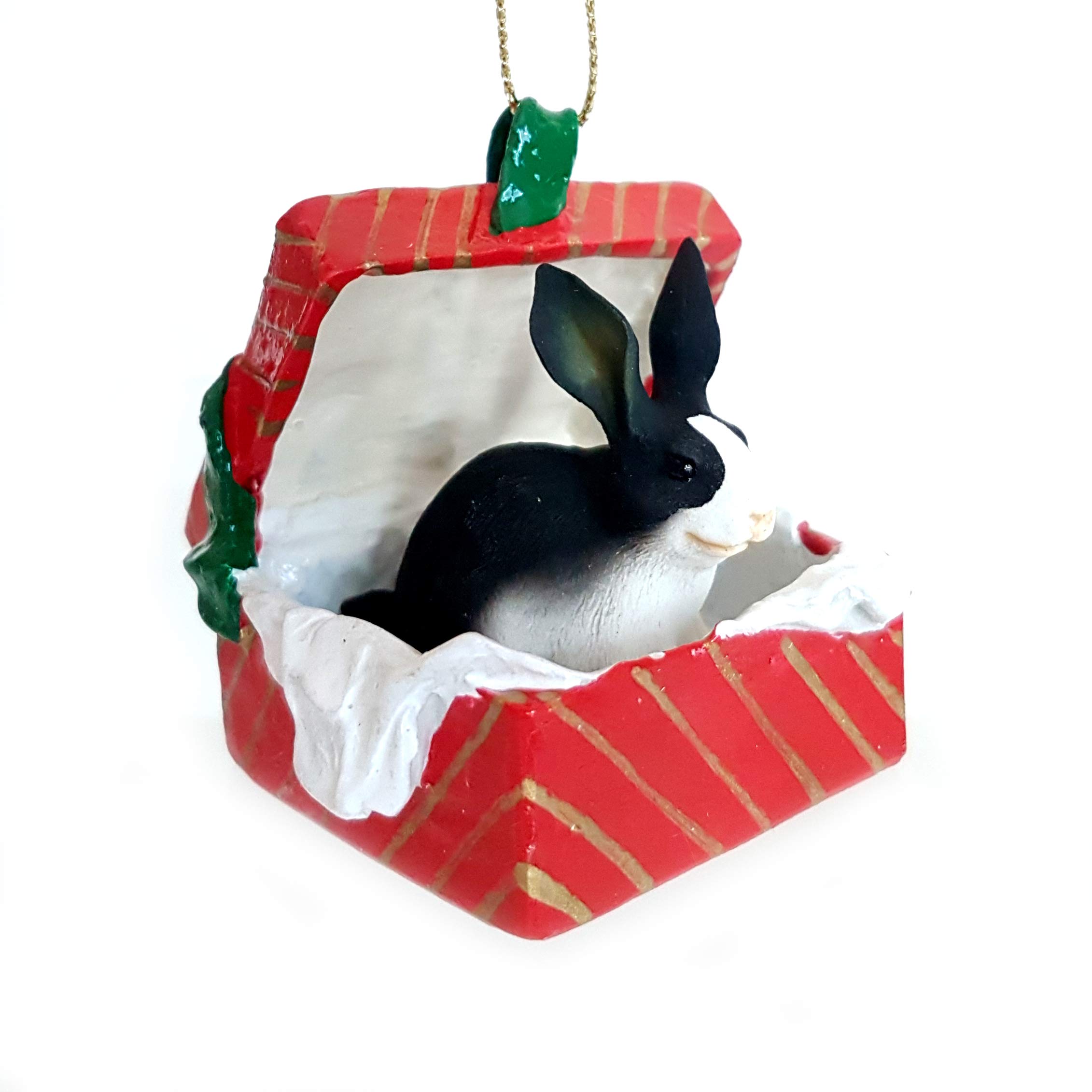 Rabbit Black & White Gift Box with Red Ornament - Unique Holiday Decor & Christmas Tree Ornament for Home, Party, and Festive Gifting