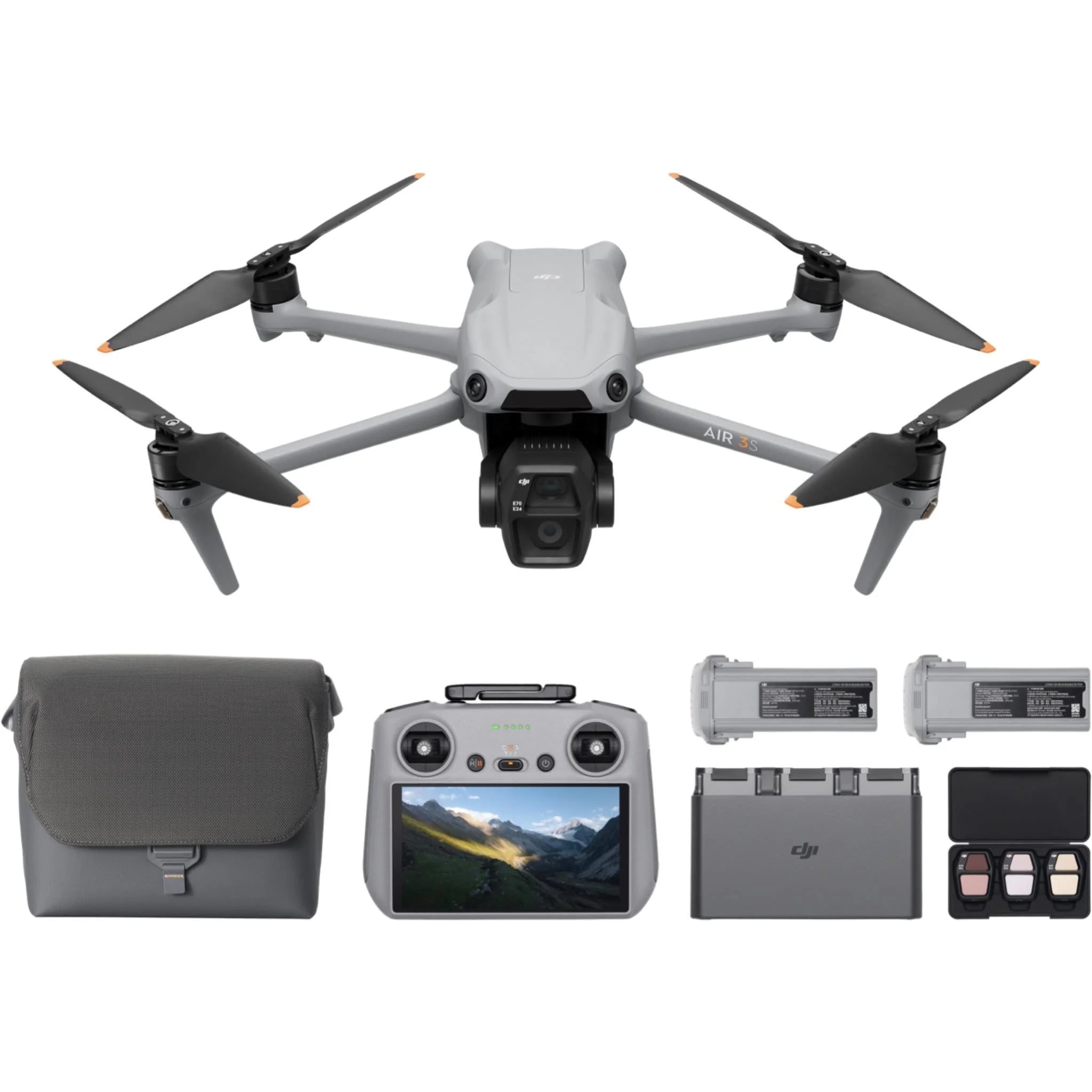 DJI Air 3S Drone with Fly More Combo & DJI RC 2 - 4K Camera, 46 Mins Flight Time, Omnidirectional Obstacle Sensing - Perfect for Aerial Photography, Travel Vlogging & Outdoor Adventures