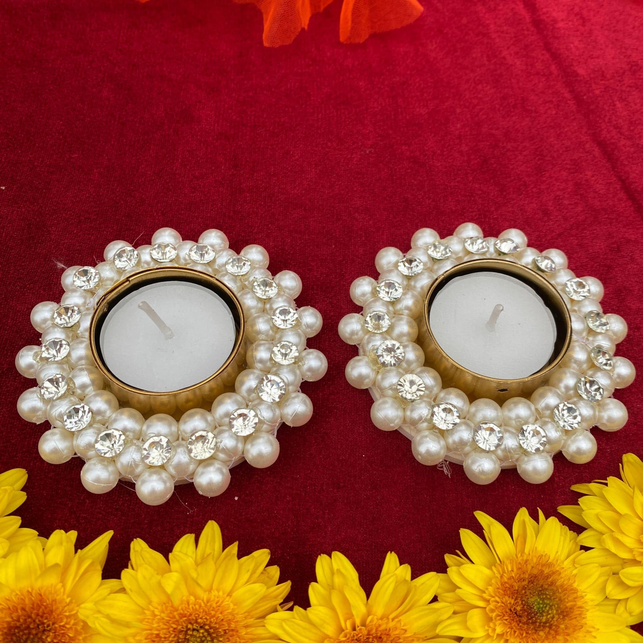 LOVENSPIRE Pearl Tealight Candle Holder - Elegant Decorative T-Light for Diwali, Thanksgiving, Hanukkah - Perfect for Centerpiece, Dining Table, Home Decor - Ideal for Festivals, Romantic Dinners & Holiday Celebrations