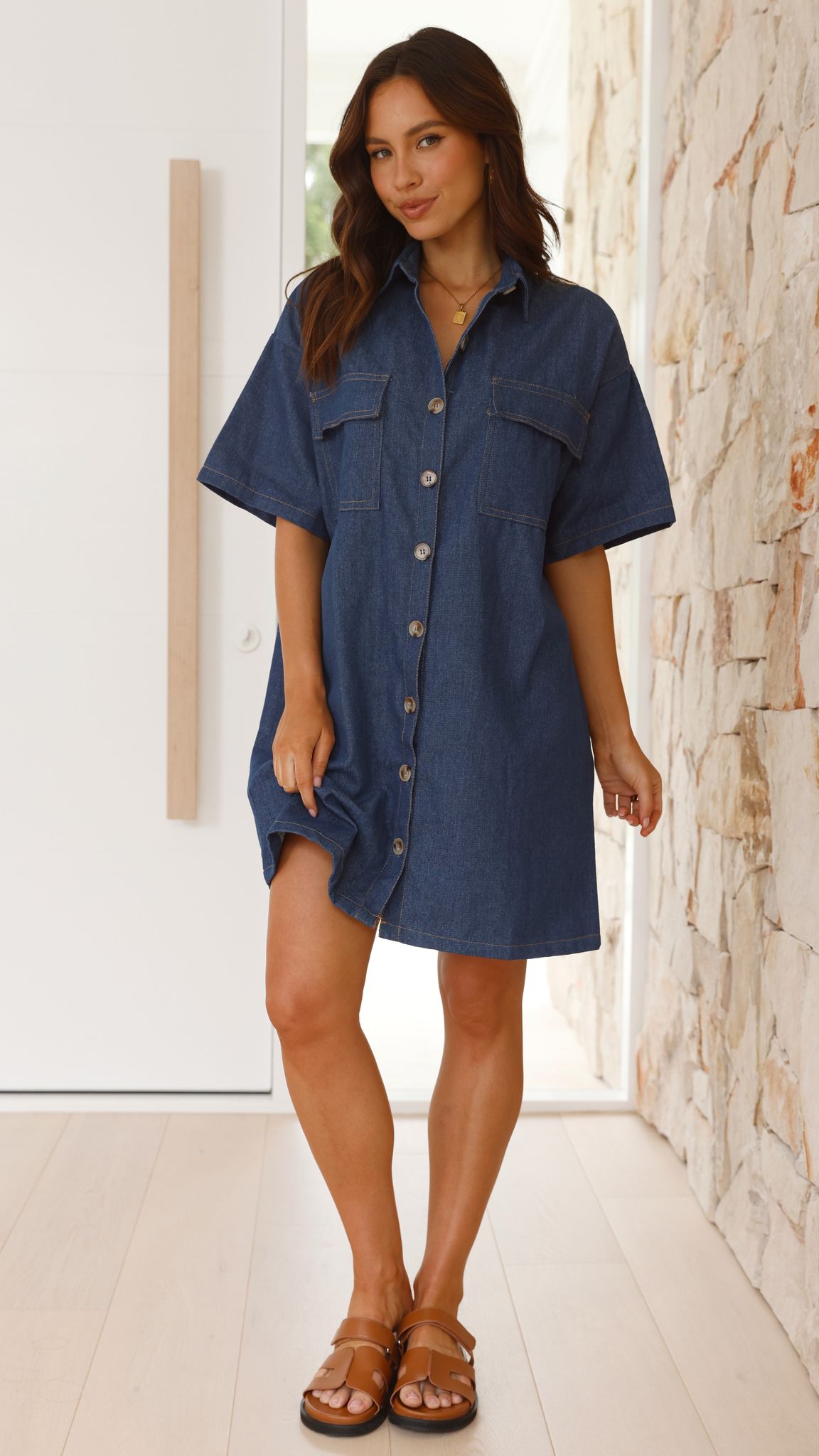 Laksha Mini Dress for Women - Dark Denim Stretch Denim Short Sleeve Casual Dress | Perfect for Summer, Beach, Party & Date Night