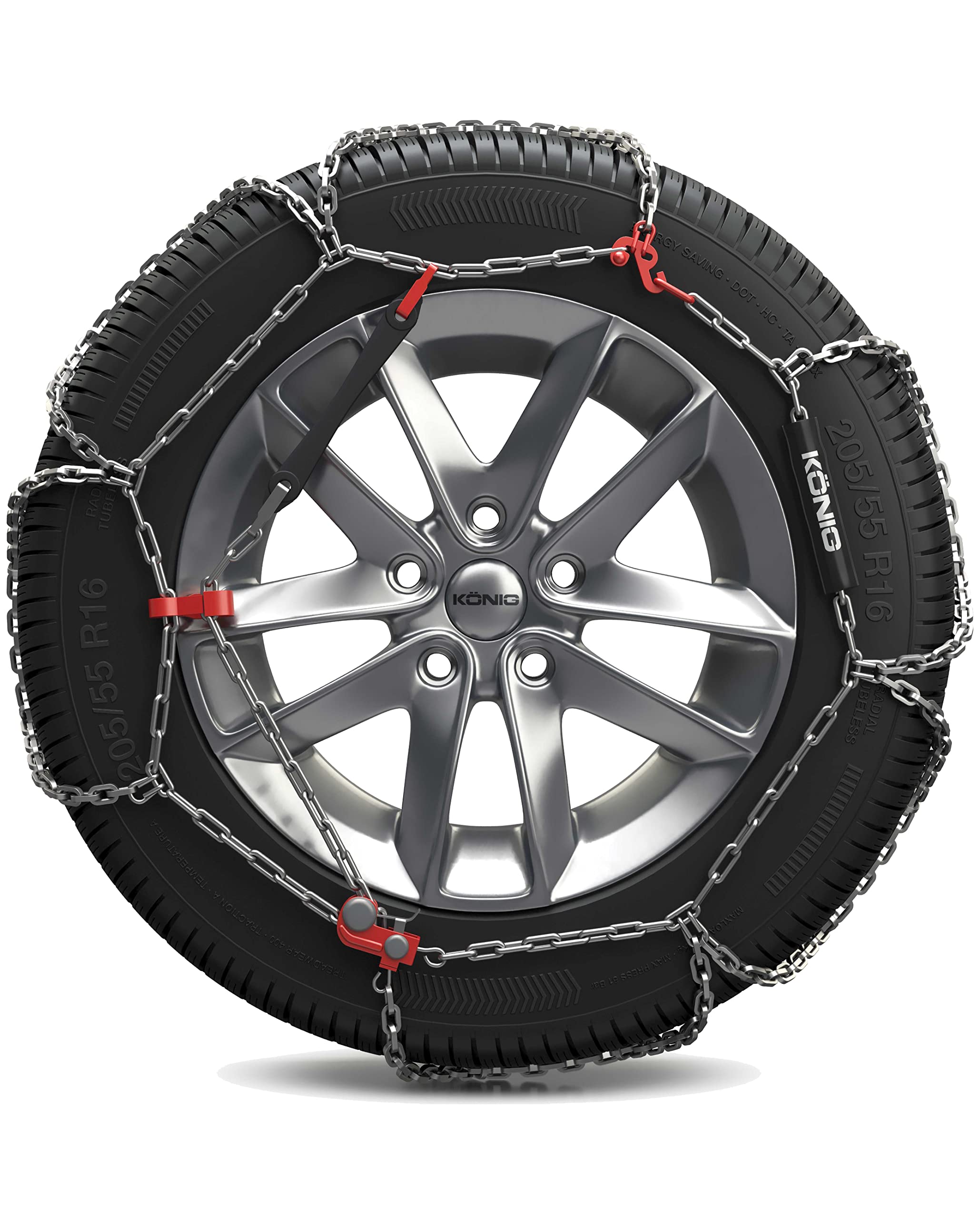 KONIG CB-12 095 Snow Chains for Cars - Heavy Duty Traction Set of 2 - Winter Tire Chains for Snow & Ice - Perfect for SUVs, Trucks & Sedans in Harsh Winter Conditions