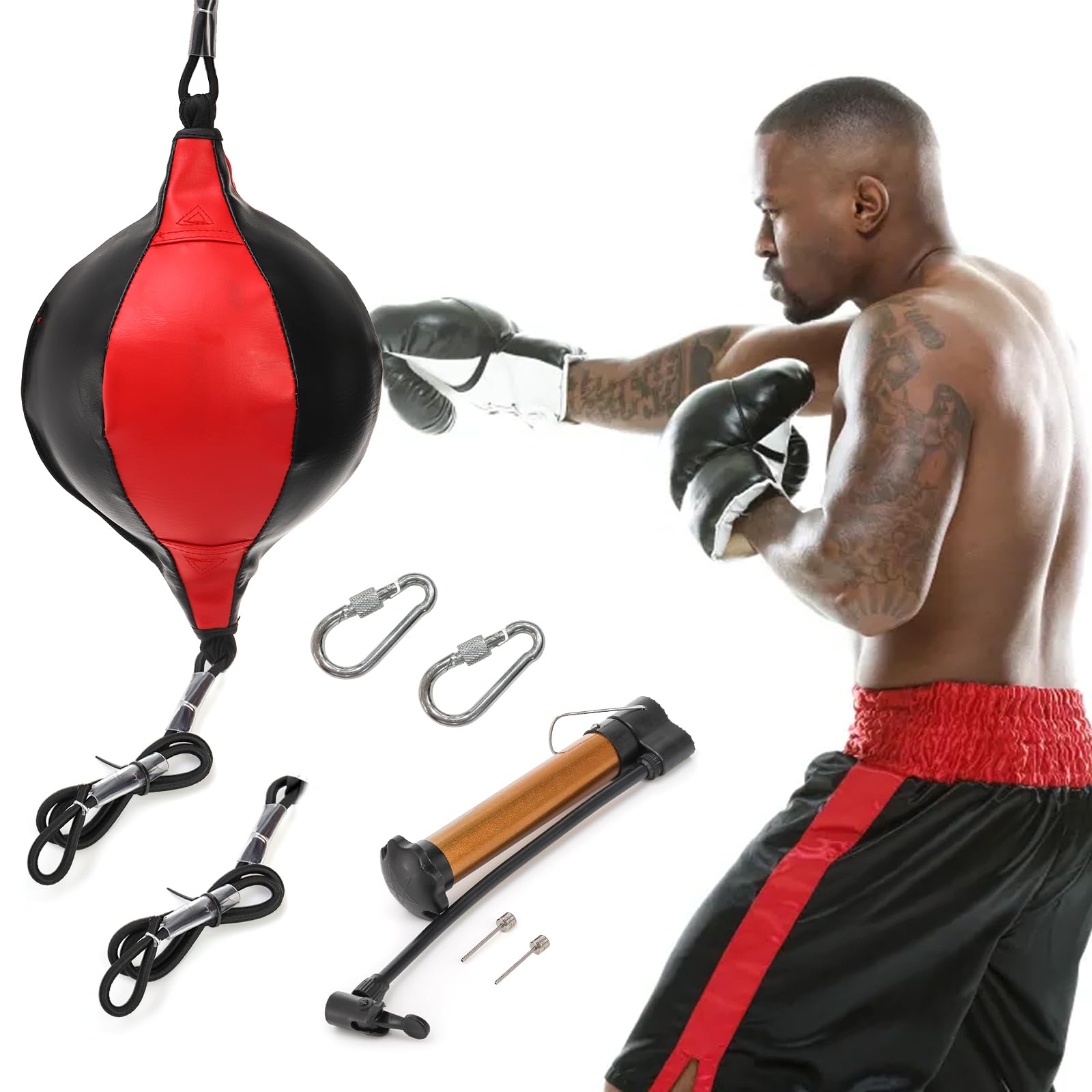 8 Pack Double End Boxing Punching Bag Set - PU Leather Speed Punching Ball for Men & Women - Reflex Training Equipment for Home Gym with Installation Hooks & Air Pump - Perfect for Boxing Practice, MMA Training, and Fitness Workouts