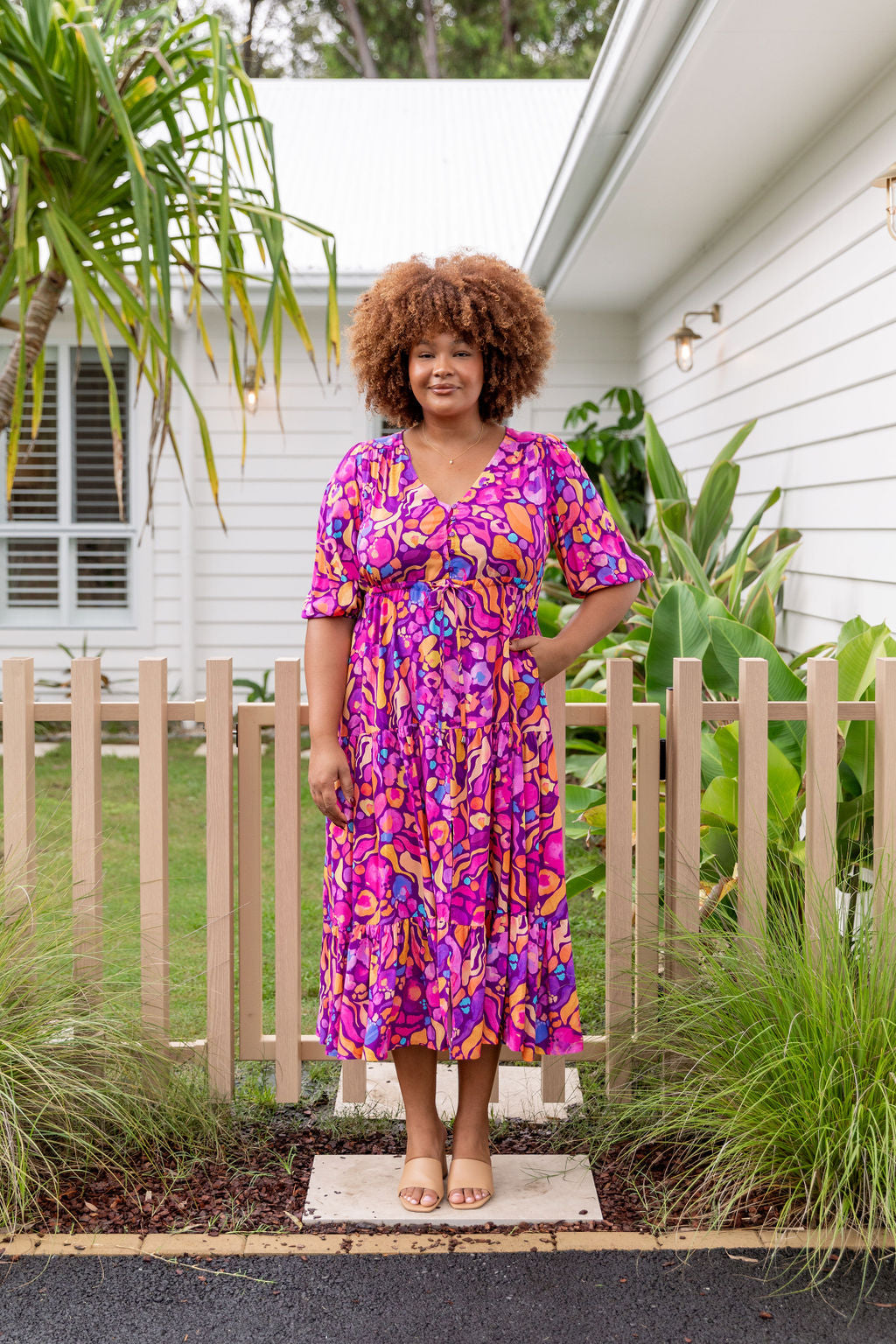 Kasey Rainbow Ruby Billie Dress - Elegant Women's Floral Midi Dress for Casual Wear, Date Nights & Special Occasions