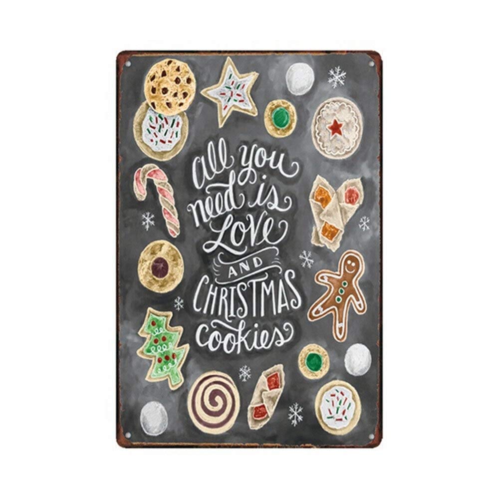Vintage Tin Metal Sign - Retro 'All You Need is Love & Christmas Cookies' Wall Decor (8x12 Inch) - Perfect for Kitchen, Bar, Restaurant & Holiday Home Decoration