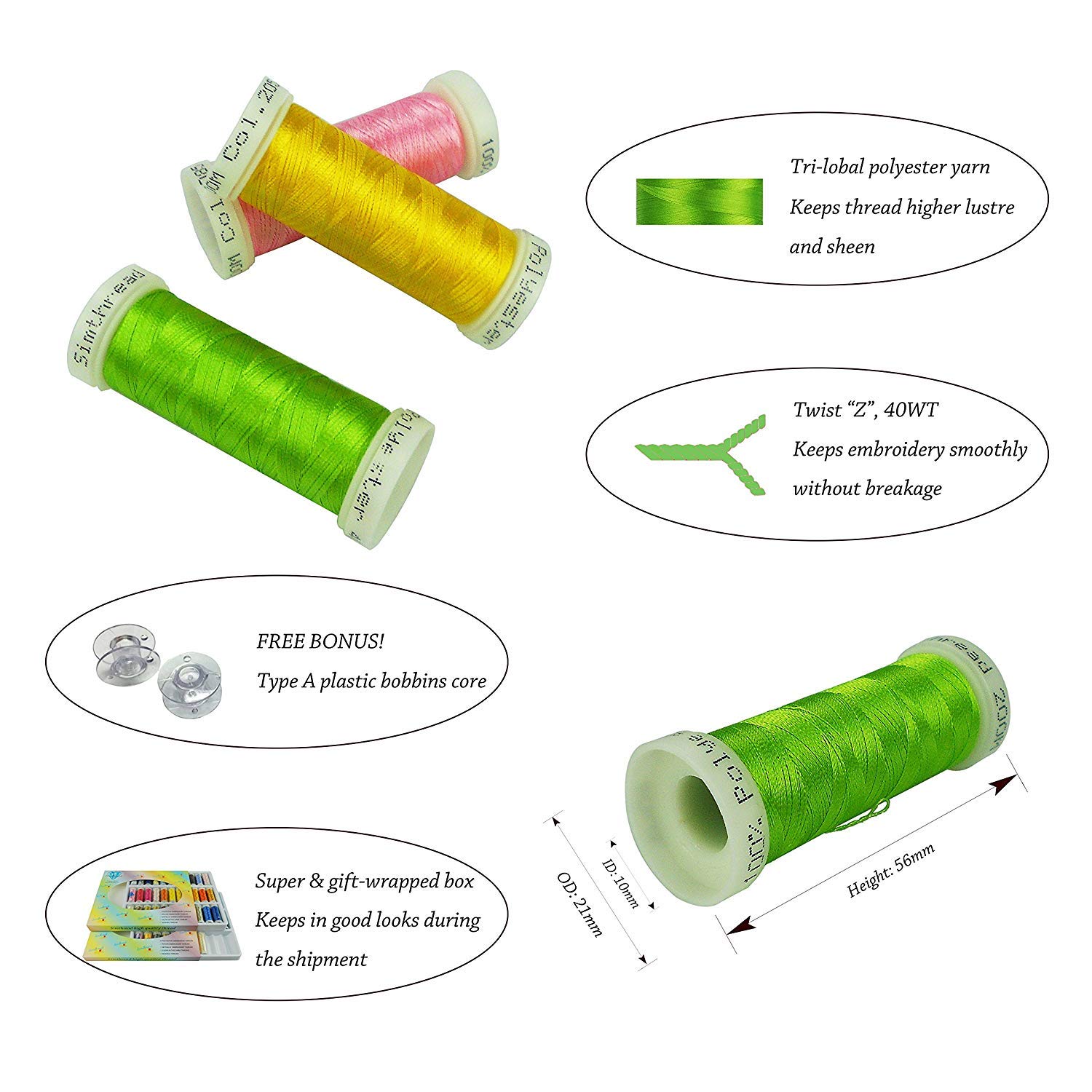 63 Spools Polyester Embroidery Machine Thread - 330 Yards Each | Compatible with Brother, Babylock, Janome, Singer, Pfaff, Husqvarna & Bernina | Perfect for Quilting, Sewing & Embroidery Projects