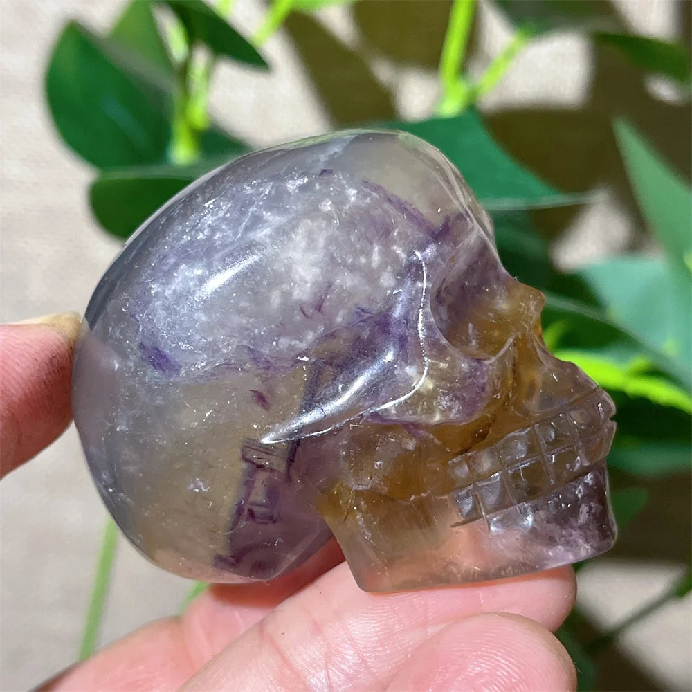Natural Green and Purple Fluorite Crystal Skull Carving - Healing Stone, Quartz Mineral Gemstone for Spiritual Crafts, Home Decor, Meditation & Energy Work