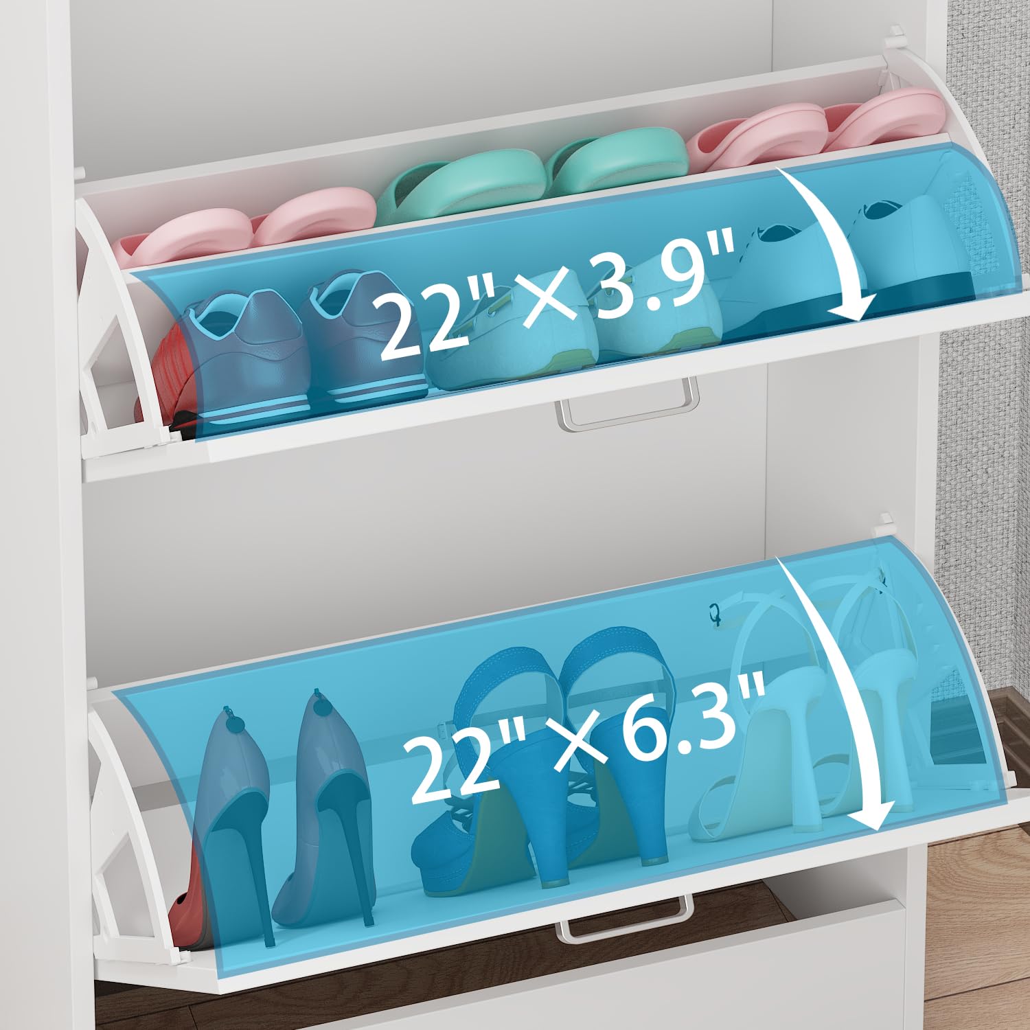 Modern Slim Shoe Storage Cabinet with 3 Flip Drawers - Wooden Narrow Shoe Rack Organizer for Entryway, Hidden Shoe Cabinet with Removable Shelf - Perfect for Small Spaces, Apartments & Closet Organization (White)