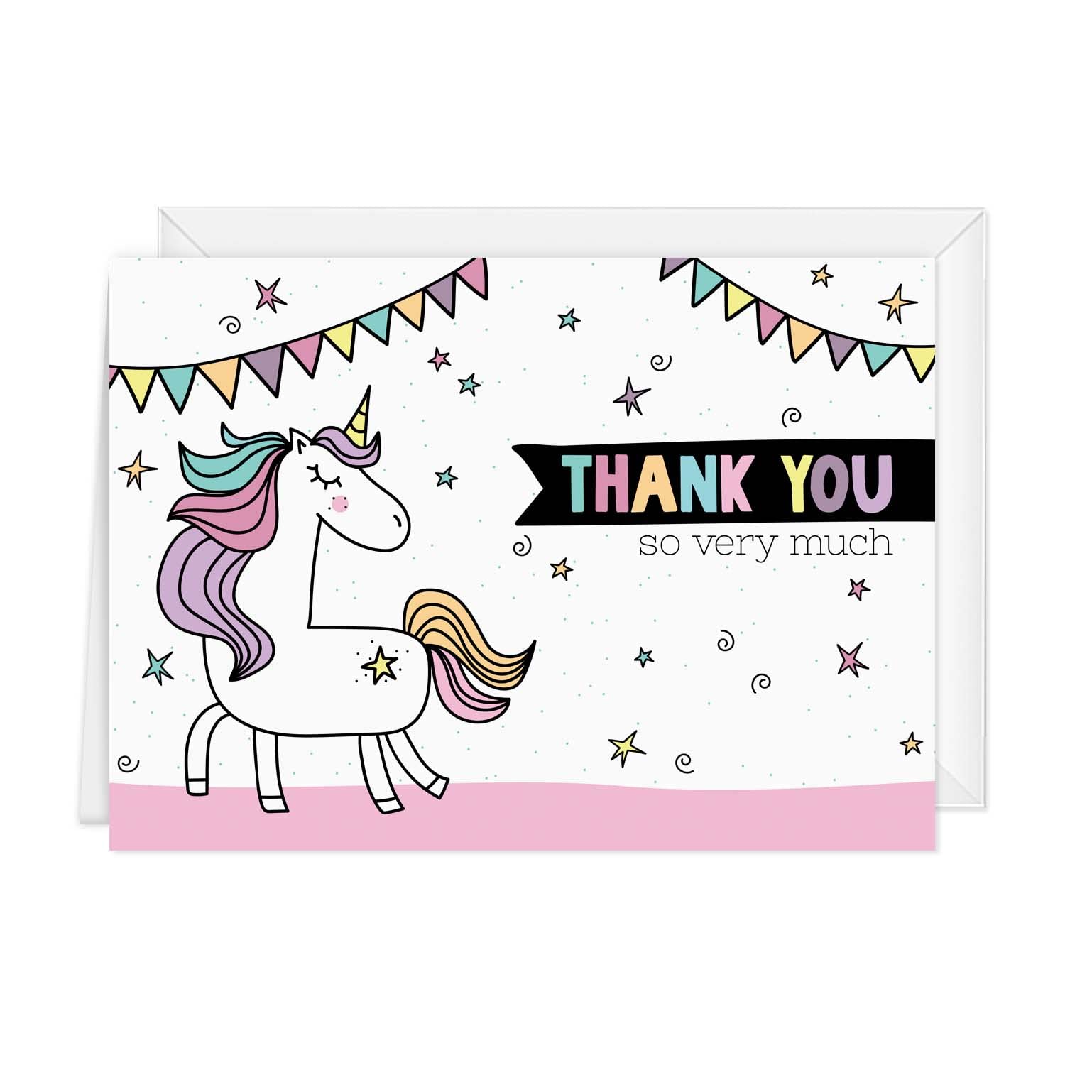 Rainbow Unicorn Thank You Cards - 24 Pack with White Envelopes | 3.5