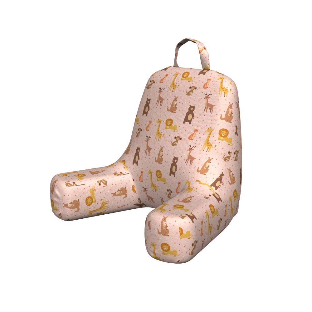 Ambesonne Cartoon Zoo Animals Pillow Cover - Bear, Reindeer, Lion, Giraffe & Monkey Print - Soft Fabric Bed Rest Case (Small, Peach Multicolor) - Perfect for Reading, Lounging & Kids' Room Decor