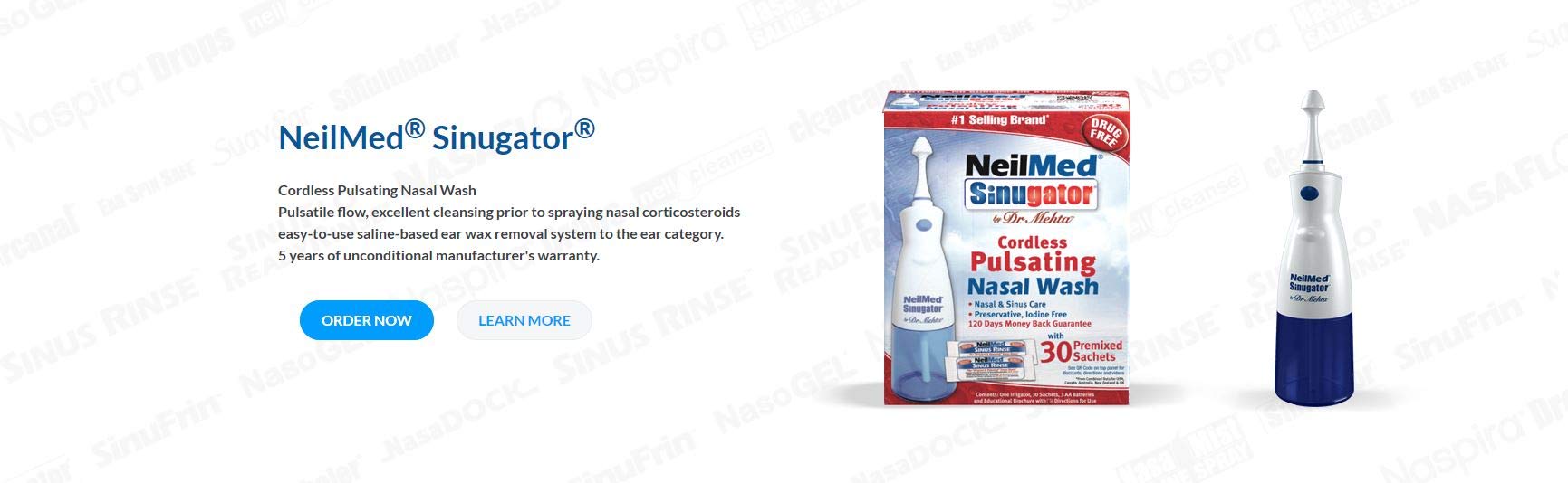 NeilMed Sinugator Cordless Pulsating Nasal Wash Kit - Includes 1 Irrigator, 30 Premixed Saline Packets & 3 AA Batteries | Safe & Effective Nasal Irrigation for Sinus Relief, Allergies & Cold Symptoms | Perfect for Home, Travel & Daily Nasal Care