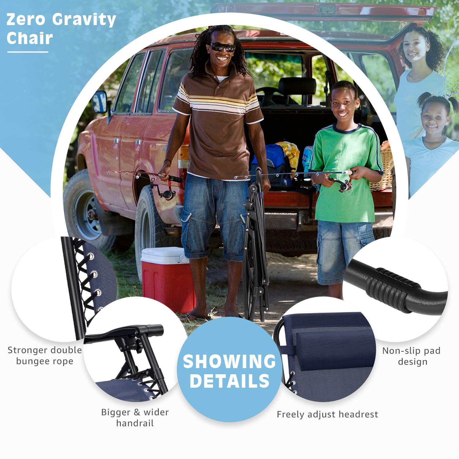 **Devoko Zero Gravity Chair - Outdoor Folding Recliner with Side Table & Pillow - Perfect for Poolside, Patio, Lawn, and Backyard Relaxation (Deep Blue)**