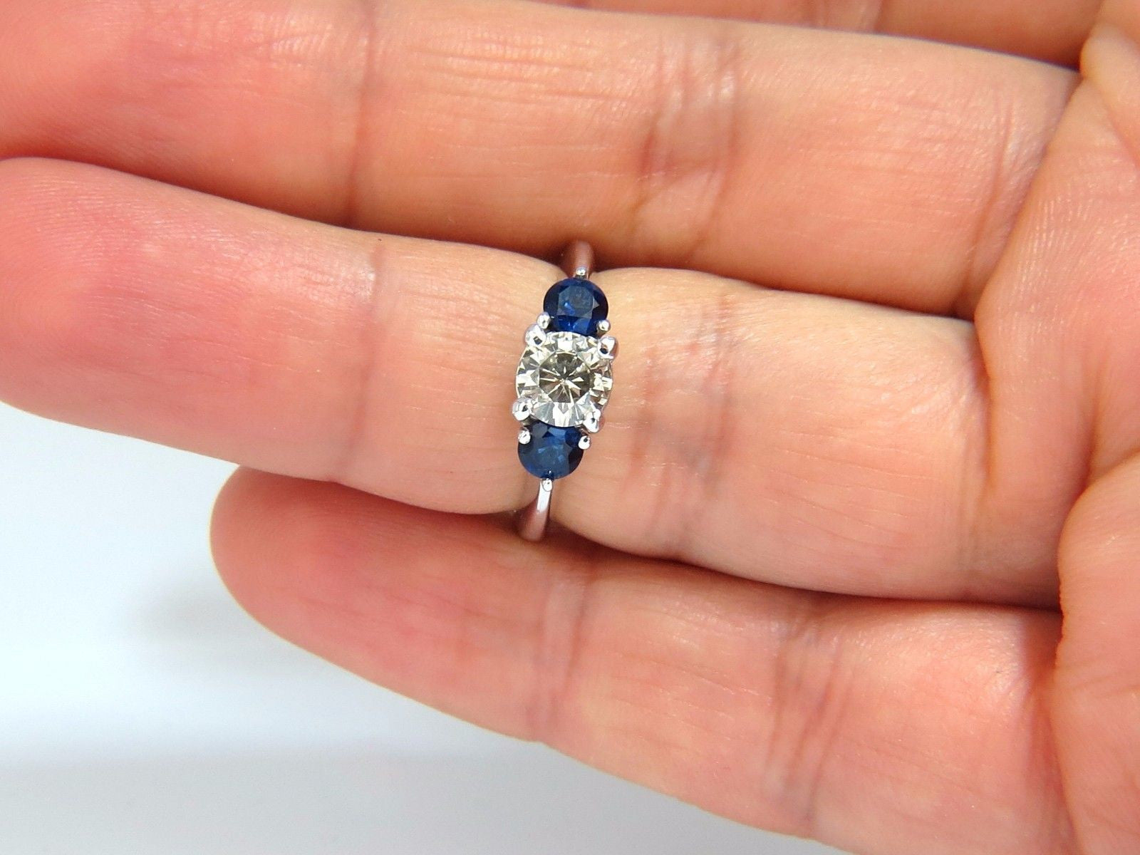 1.44CT Natural Round Diamond & Sapphire Three Stone Classic 14K Gold Ring – Elegant Jewelry for Engagement, Wedding, and Anniversary Gifts