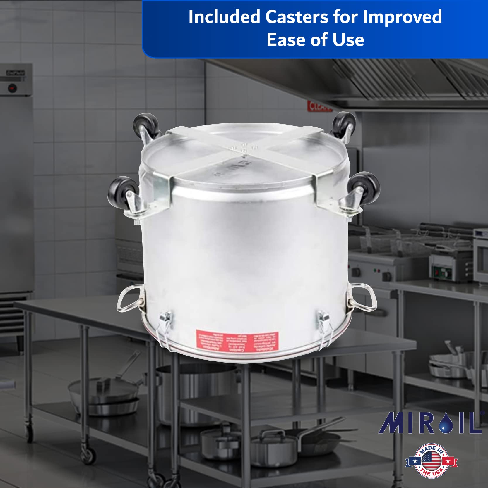 MirOil 7 Gallon Oil Disposal Caddy with Caster Wheels - 55lb Frying Oil Storage Container with Locking Lid & Clips - Heavy Duty Grease Bucket for Hot Cooking Oil Disposal - Ideal for Restaurants, Food Trucks & Home Kitchens