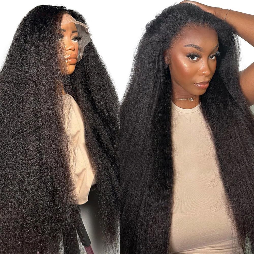 13x6 HD Transparent Lace Front Wig - 180% Density Kinky Straight Brazilian Virgin Human Hair - Pre Plucked with Baby Hair & Natural Hairline - Perfect for Daily Wear, Cosplay & Special Occasions (18 Inch)