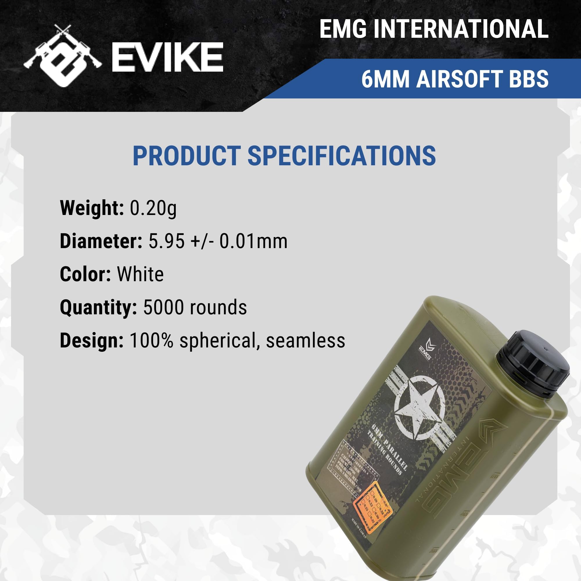 EMG International Match Grade 6mm Airsoft BBs - High Precision 0.25g & 0.30g for Competitive Shooting & Target Practice | Perfect for M4, AK47, Pistols | 5000 Count | White