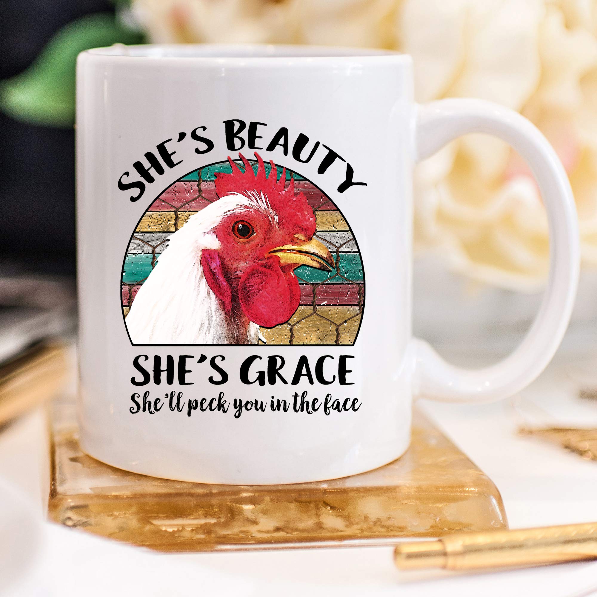YouNique Designs 11oz Funny Chicken Mug - Unique Gift for Chicken Lovers & Crazy Chicken Lady - Ceramic Coffee Cup for Farmhouse Kitchen, Office, or Chicken-Themed Parties (White)