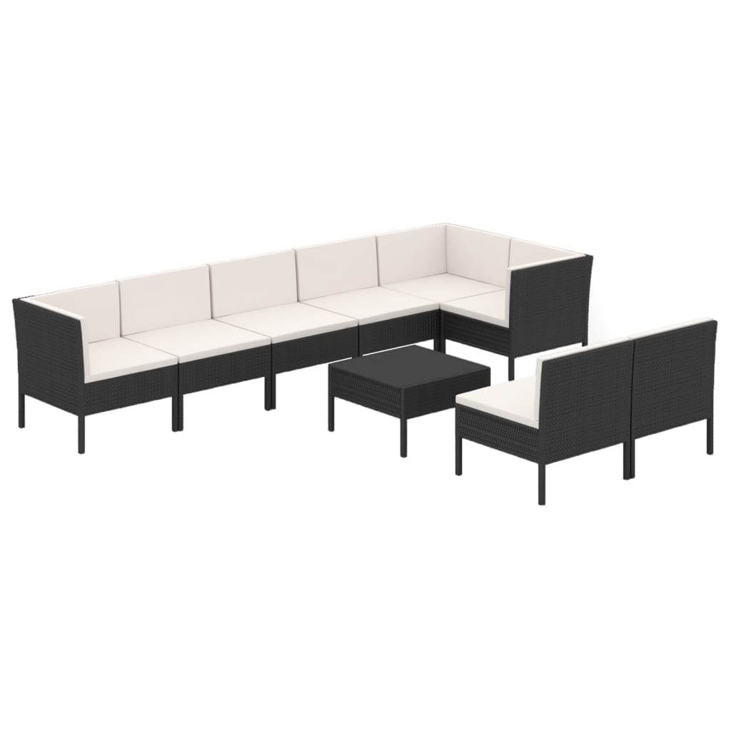 vidaXL 9-Piece Black Poly Rattan Farmhouse Patio Lounge Set with Comfortable Cushions - Weather-Resistant, Lightweight Modern Outdoor Furniture for Garden, Poolside, Backyard, Patio - Perfect for Relaxing, Entertaining & Outdoor Dining